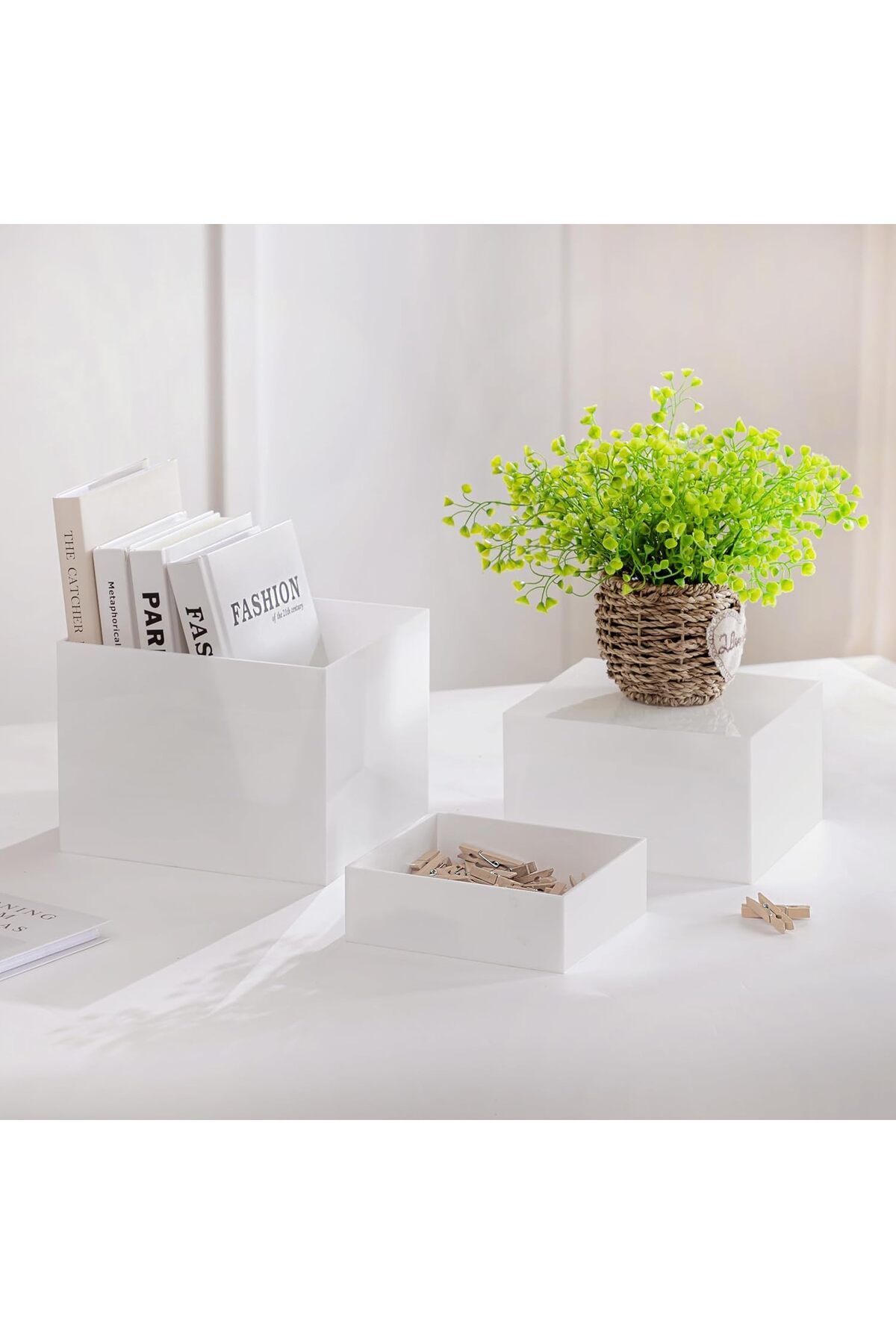 Generic-8''x9''x10'', Buffet Table, 6PCS White Acrylic Cube Display Nesting Risers with Hollow Bottoms 4