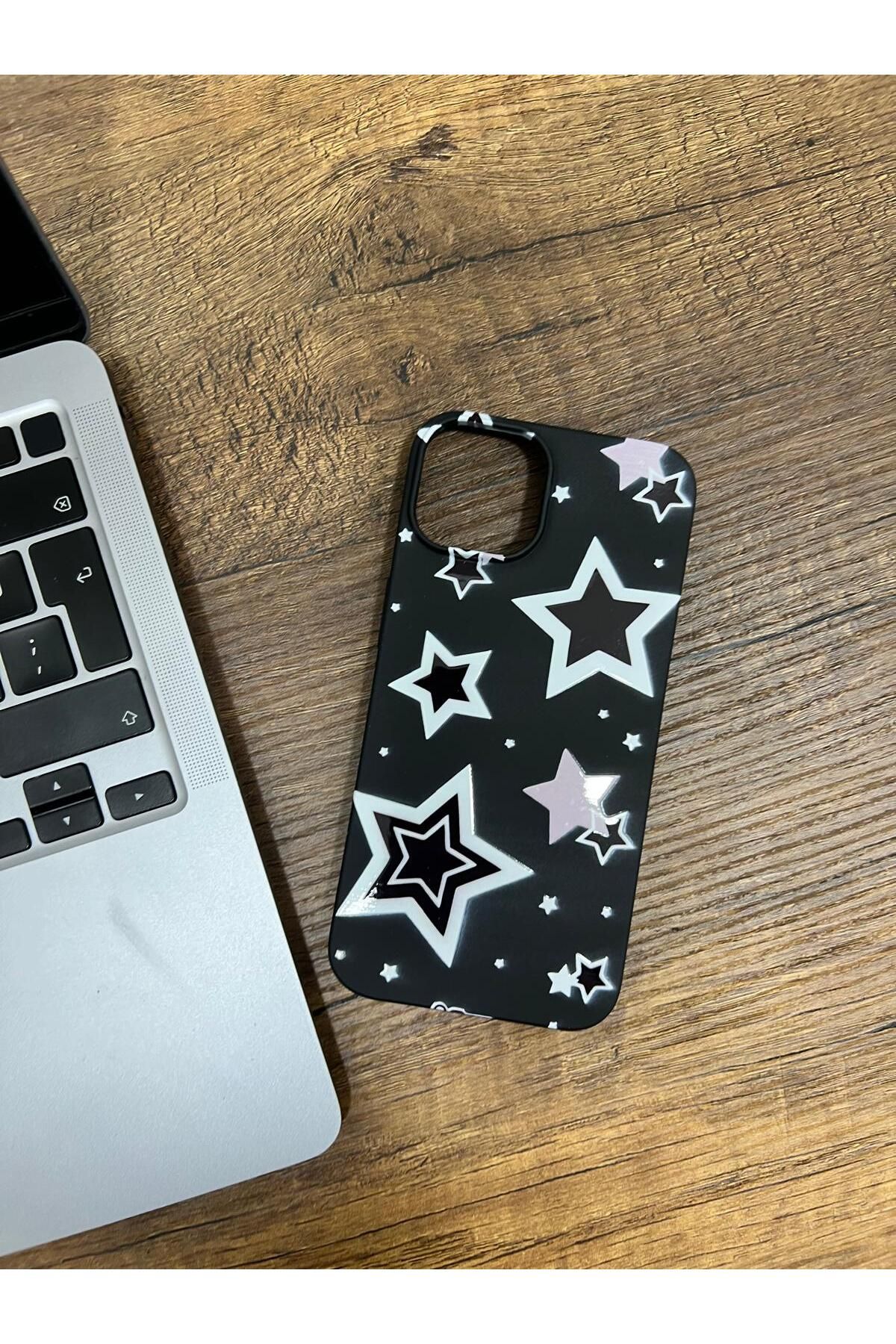 HZR Iphone 14 siyah Yıldız Desenli Silikon Kılıf