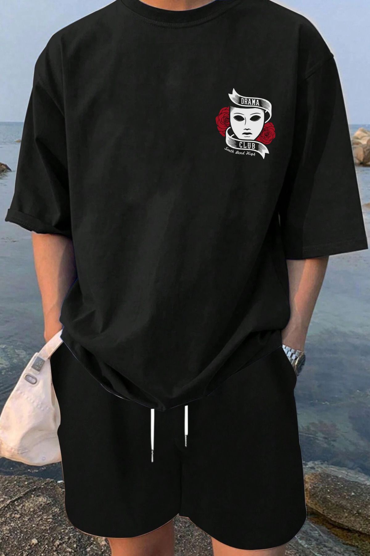 MELADYAN DramaClubÜst Baskılı Siyah T-shirt Siyah Şort Alt Üst Takım