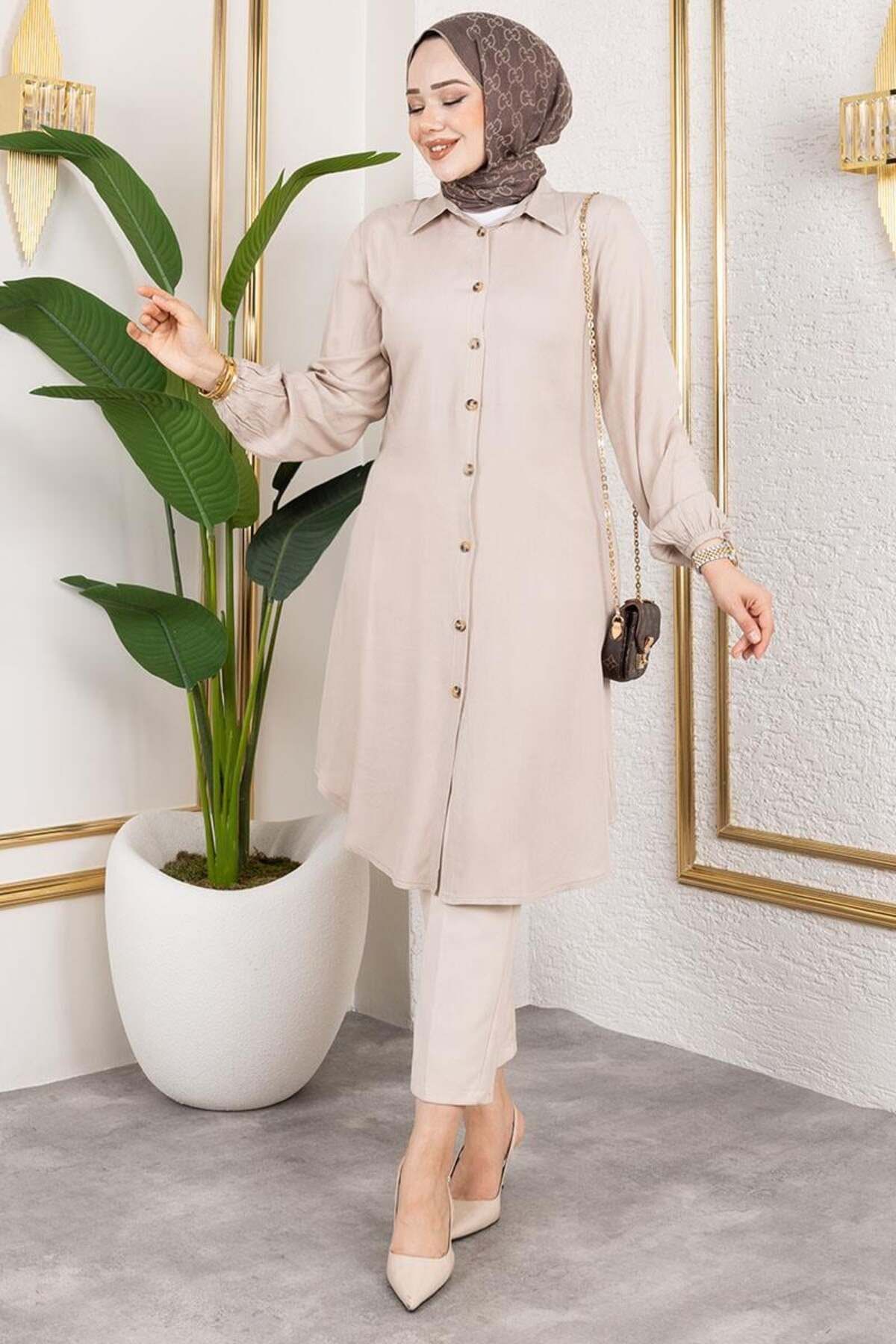 Mec Fashion Manşeti Lastikli Viskon Tunik