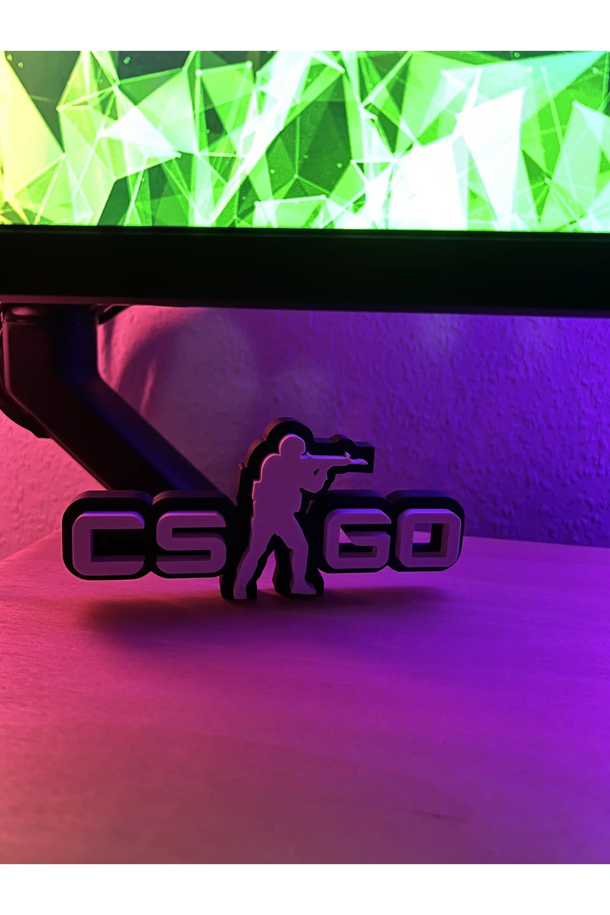 ERT06 CS:GO Logolu Masaüstü Abajur – Minimalist Tasarım - Siyah-Beyaz Dekoratif Stand