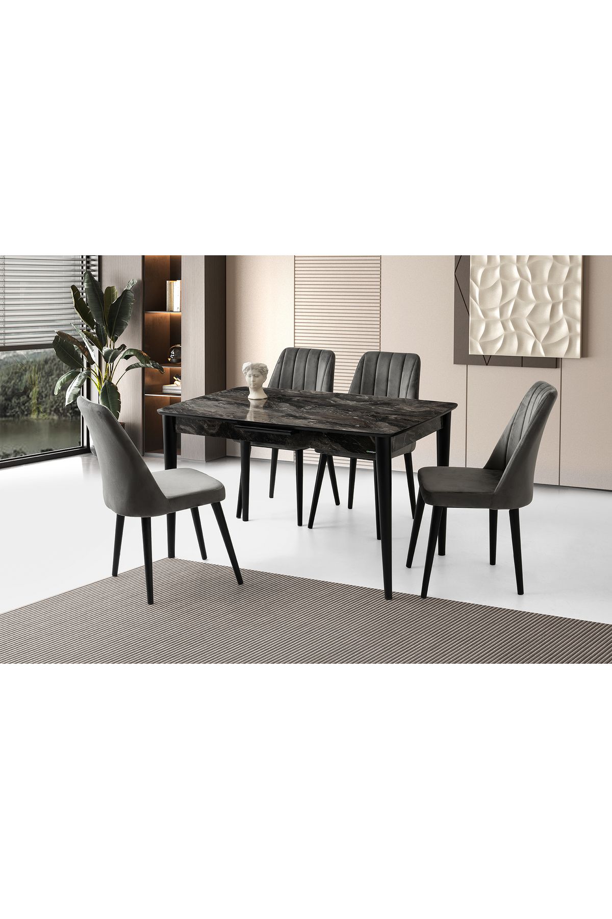 Levent Mobilya Aksesuar MADRİD MASA, LİRA SANDALYE, SİYAH, 130x80