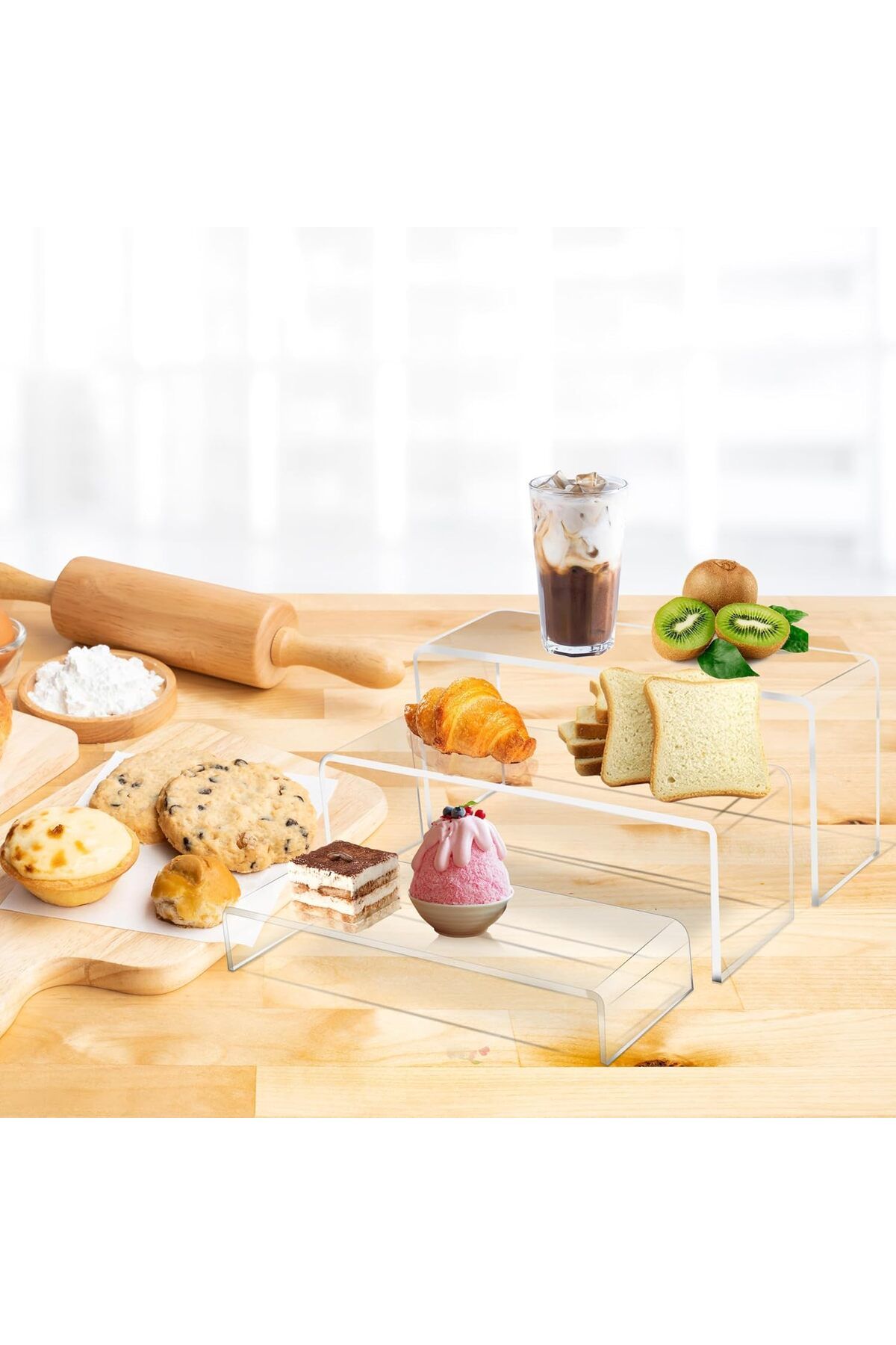 Generic-3 PC Large Clear Acrylic Riser Set, Acrylic Display Risers Shelf for Food Display,10 x 3.9 x 3.9 in 5