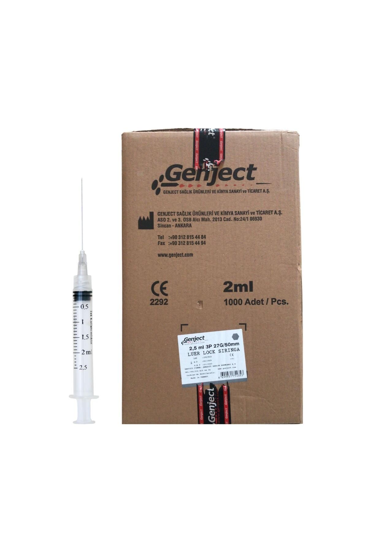 Genject - 2.5 ML 50MM UZUN DENTAL LUER LOCK ENJEKTÖR - 1000 ADET
