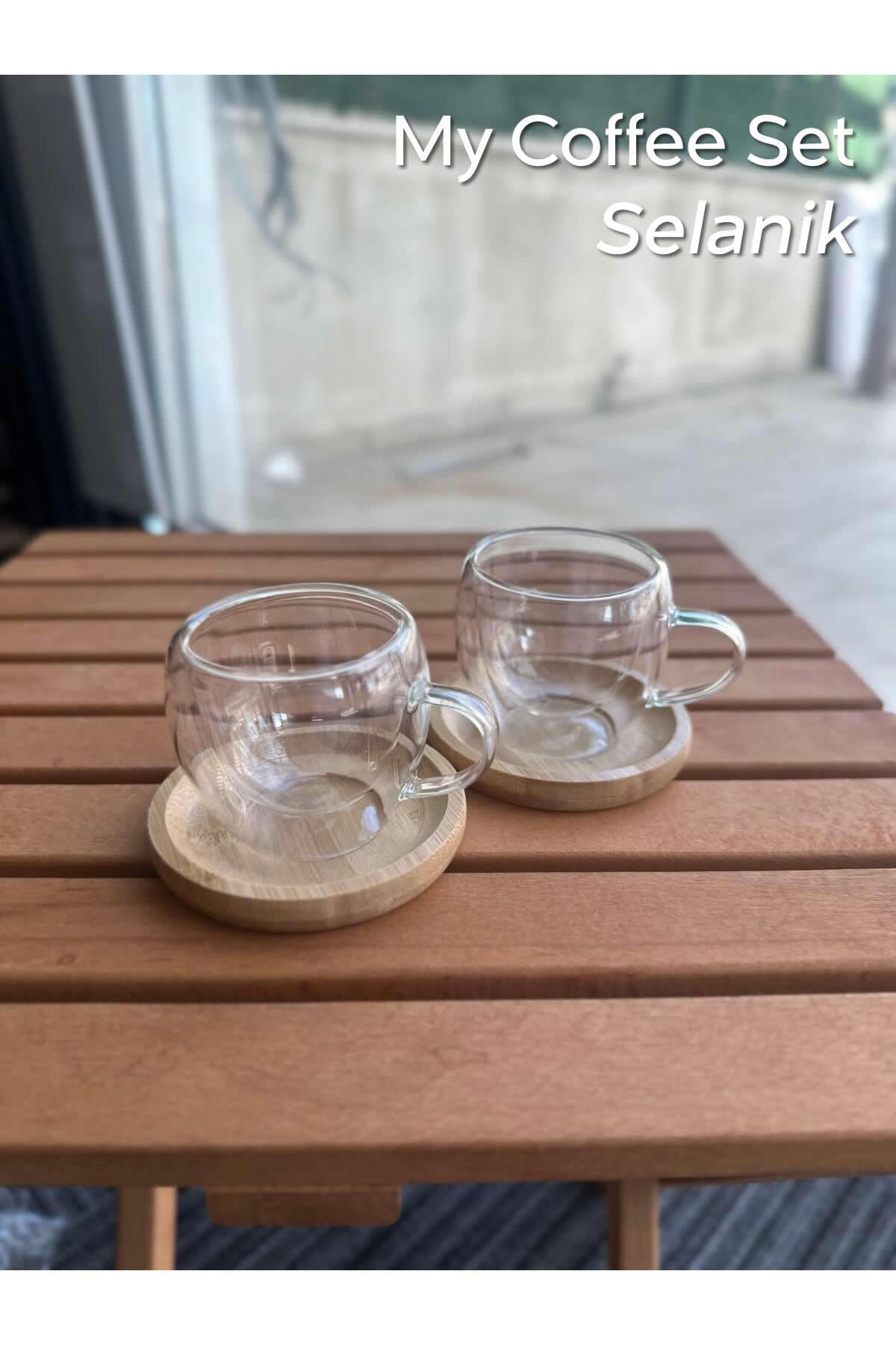 ARVALE 2'li Espresso Çift Cidarlı Kahve Seti 2 Kişilik Bambu Altlık 90 ml | My Coffee Set - Selanik