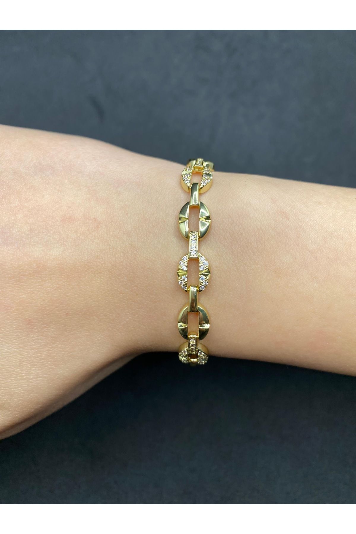 Jiji Jewelery 1. Sınıf VİP Seri Altın Renk Paslanmaz Çelik Bileklik 16 cm
