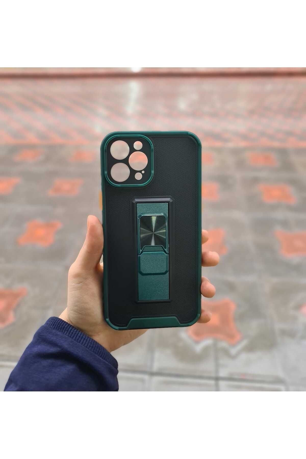 CEP-HANE Apple İphone 12 Pro Max Çift Renkli Katlanır Braket Cep Telefonu Kılıfı Zırh Kılıf