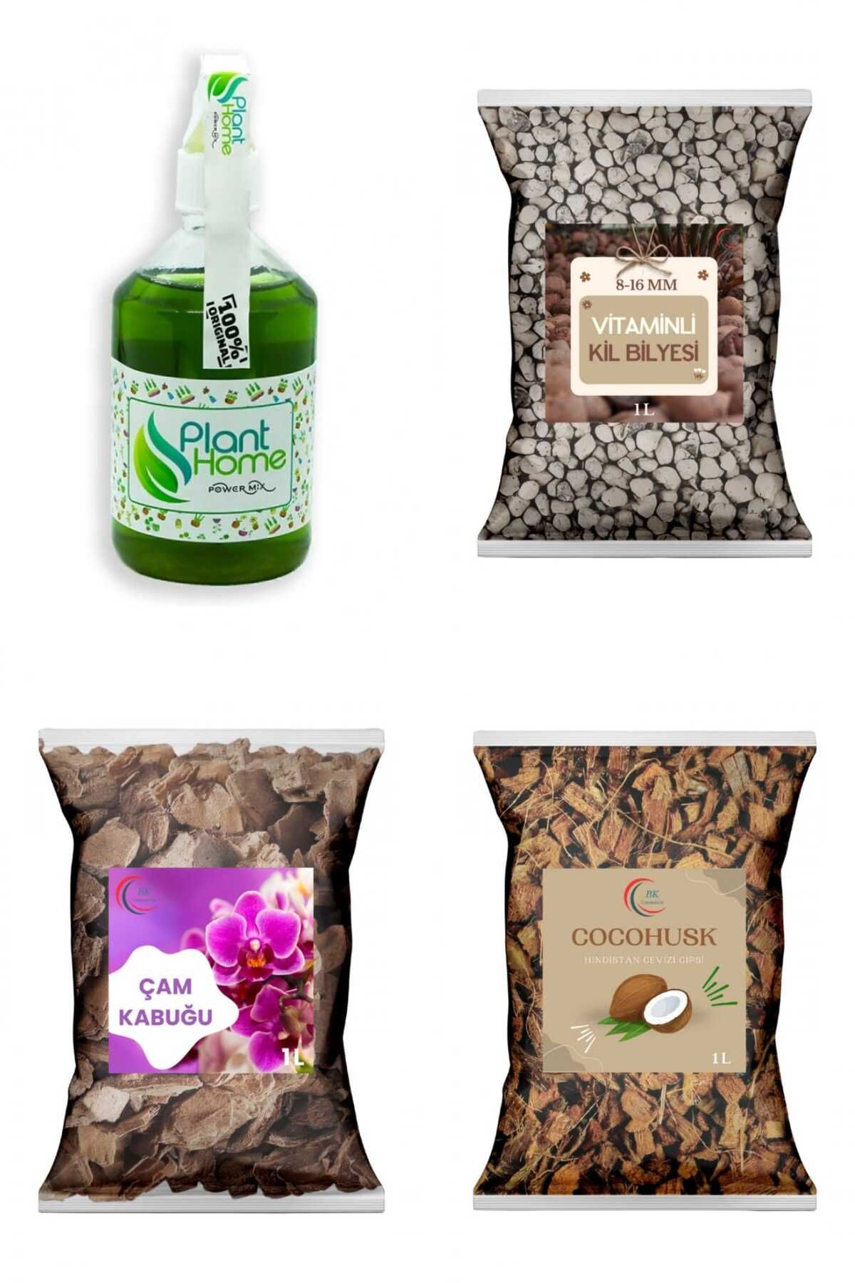 BK Commerce Powermix Orkide Bakım Seti 4'lü - Çam Kabuğu, Kil Bilyesi, CocoHusk - PlantHome Sprey
