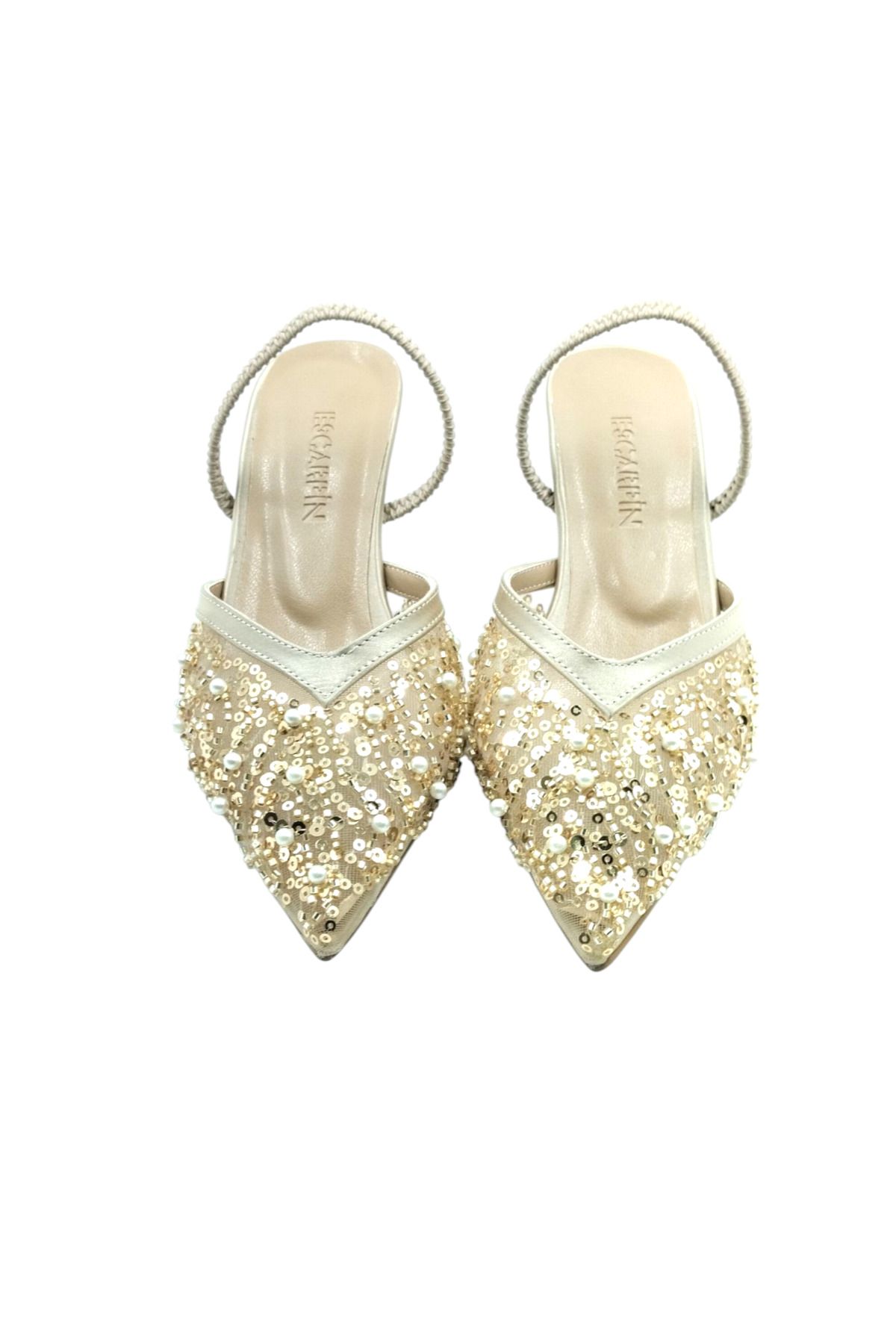 Escarpinshoes KADIN TOPUKLU ARKA AÇIK BURUN KAPALI BONCUK İŞLEMELİ ABİYE AYAKKABI