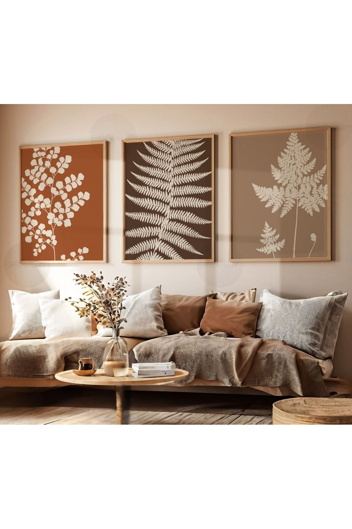 Dekorsiahome 3 Parça Ahşap Çerçeveli Oturma Odası Salon Mutfak Tablo Seti SET3069