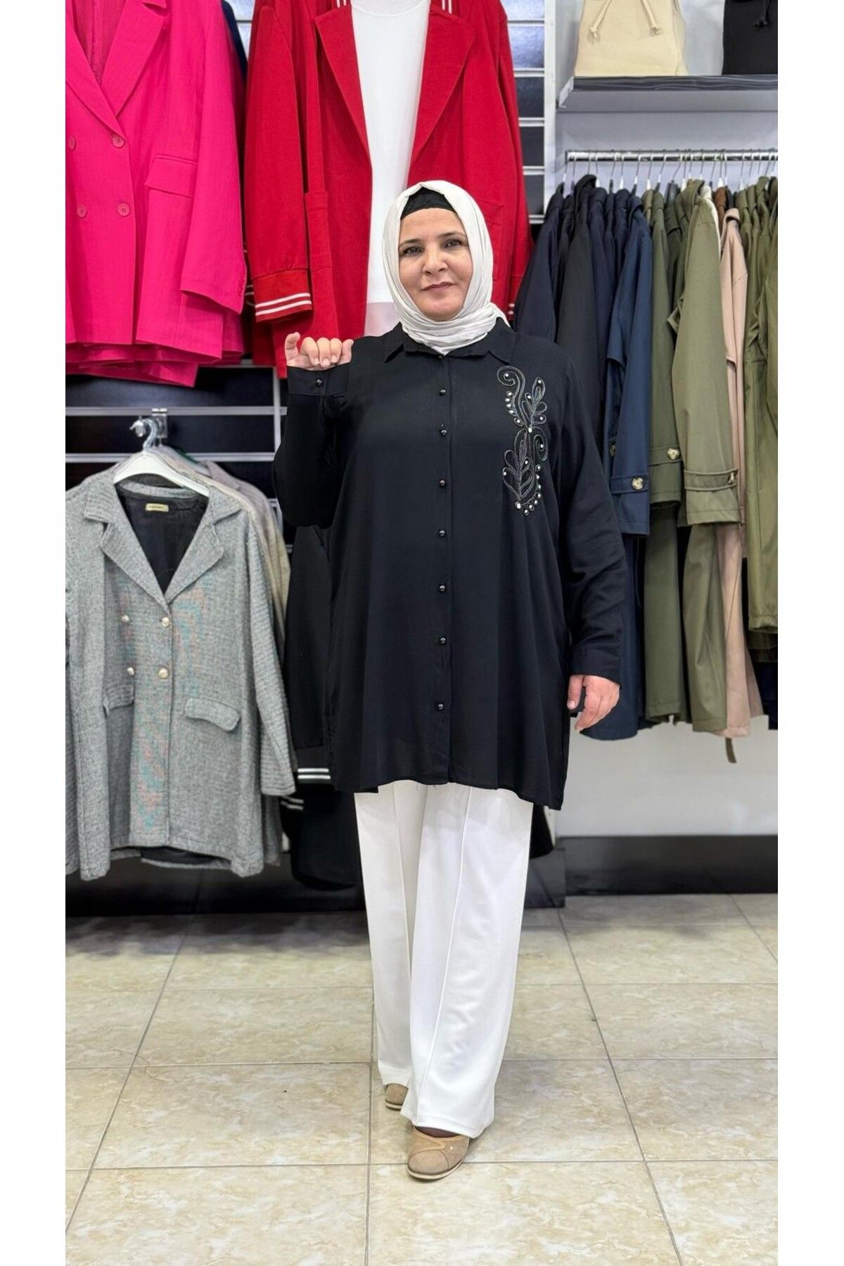Sevda Kılınç 🎀 KRİSTAL DETAYLI DOKUMA VİSKON GÖMLEK