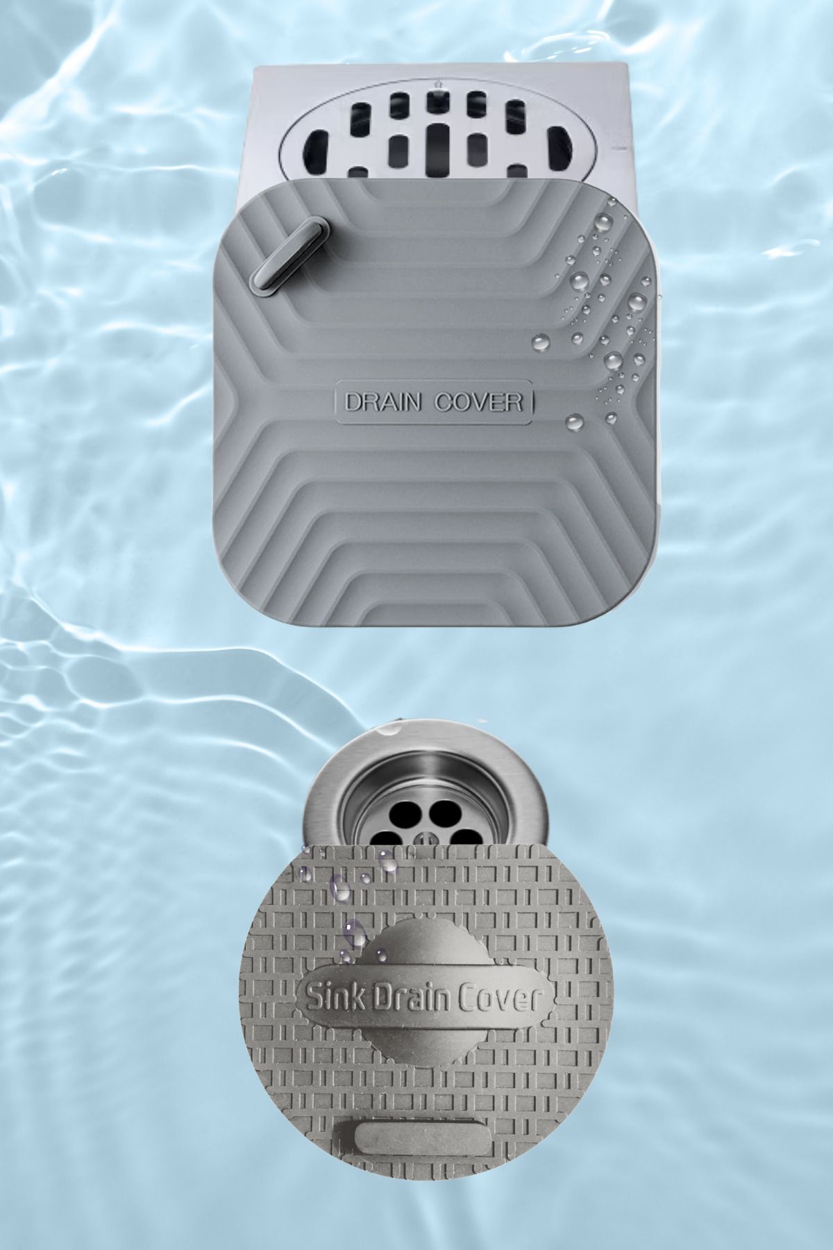 omilife Gri Kare Koku Önleyici Gider Kapağı ve Gri Silikon Lavabo Gider Koruyucu Hijyenik Şık ve Pratik 2li