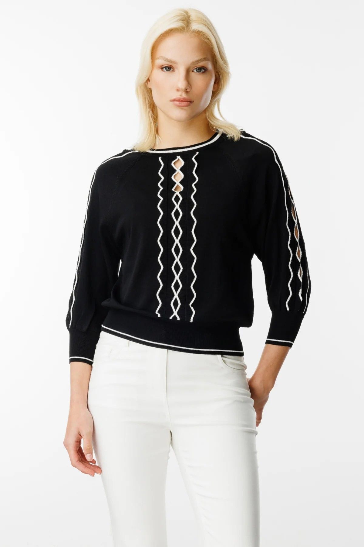 ON TRİKO Önü Ve Kolları İşleme Detaylı Bluz 59313-25