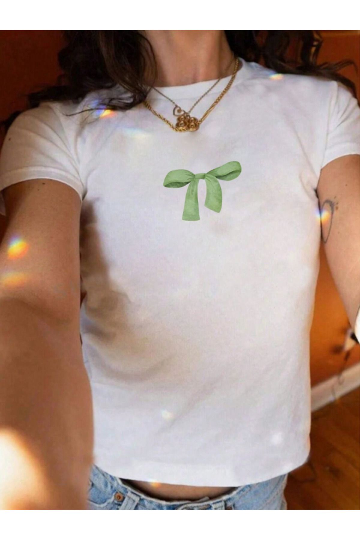 DEEFWEAR DREICH GREEN RIBBON BASKILI BEYAZ CROP