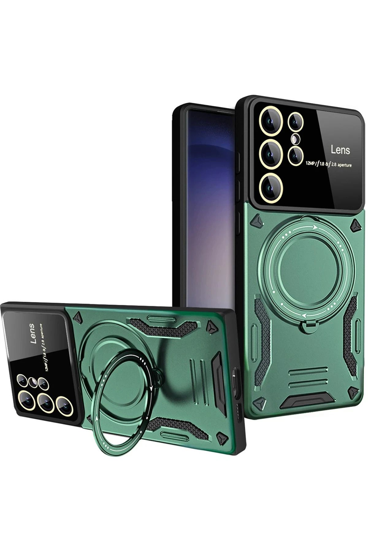NewFace Samsung Galaxy S25 Ultra Kılıf Joy Lens Standlı Kapak - Koyu Yeşil JOJUA