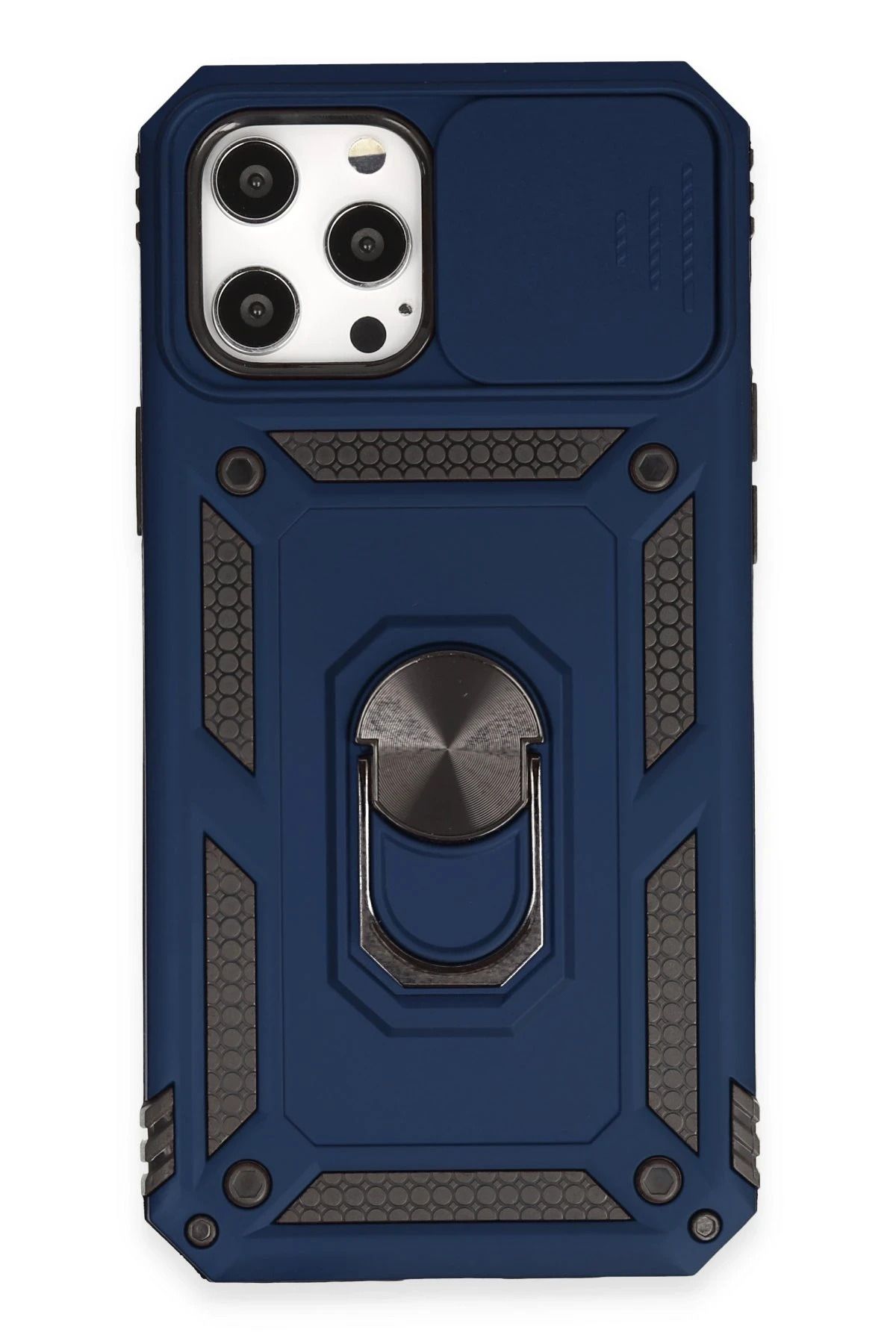 NewFace iPhone 12 Pro Max Kılıf Pars Lens Yüzüklü Silikon - Lacivert NRMSA