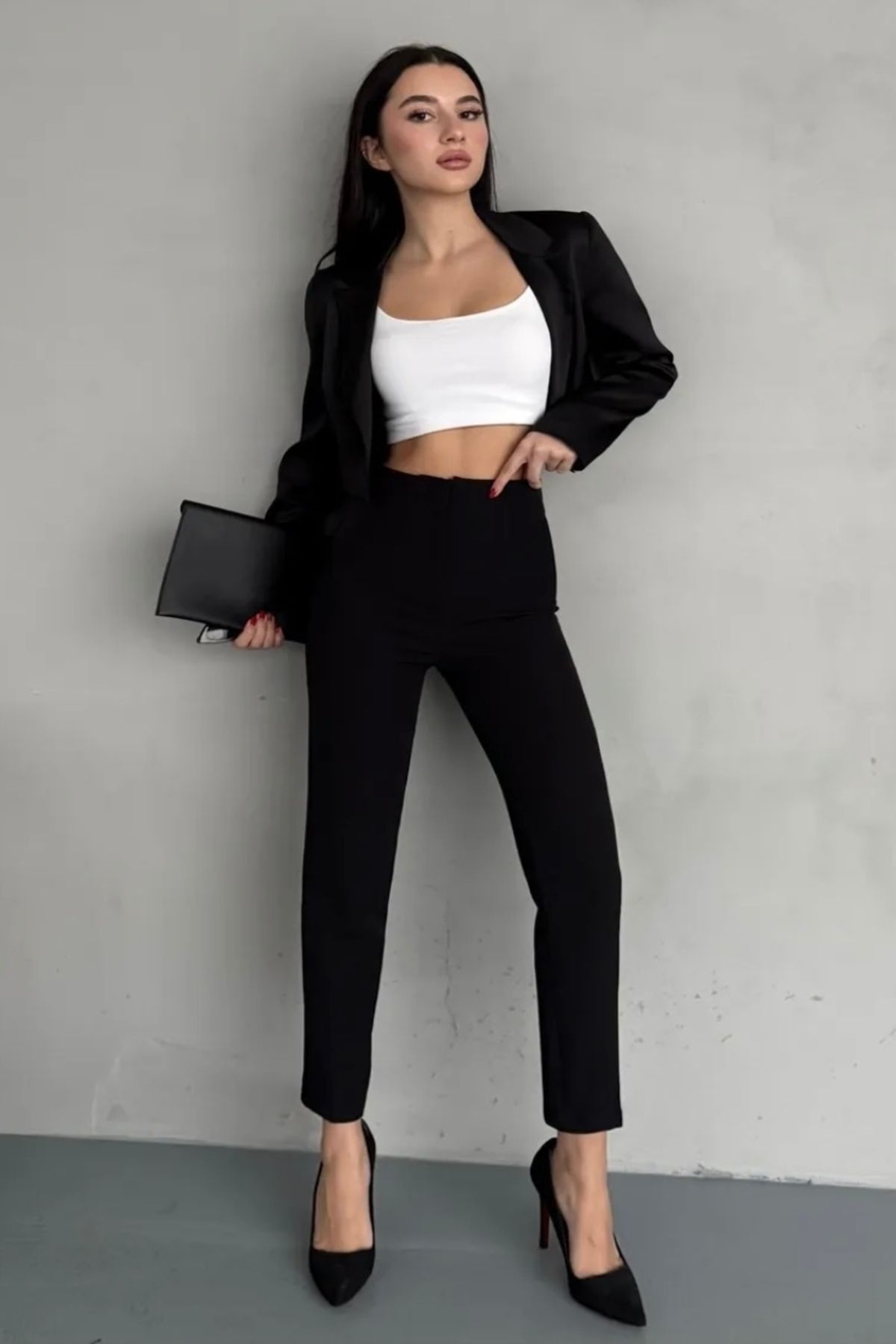 bb butik basic Yüksek Bel Pensli Dar Paça Toparlayıcı Pantolon TP4141