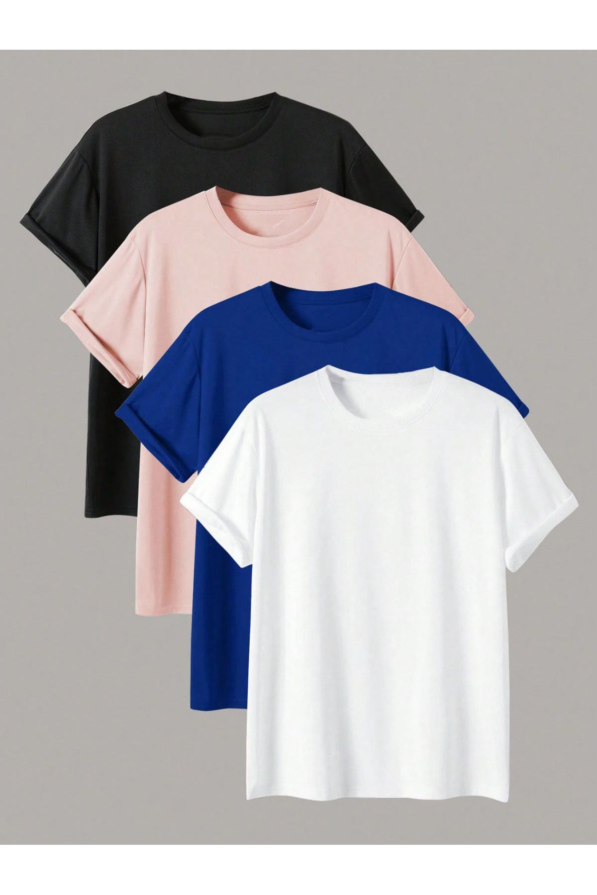 PAVRO Unisex Tshrt Pavro rahatkesim çoklu renkli 4 lü seri tshrt