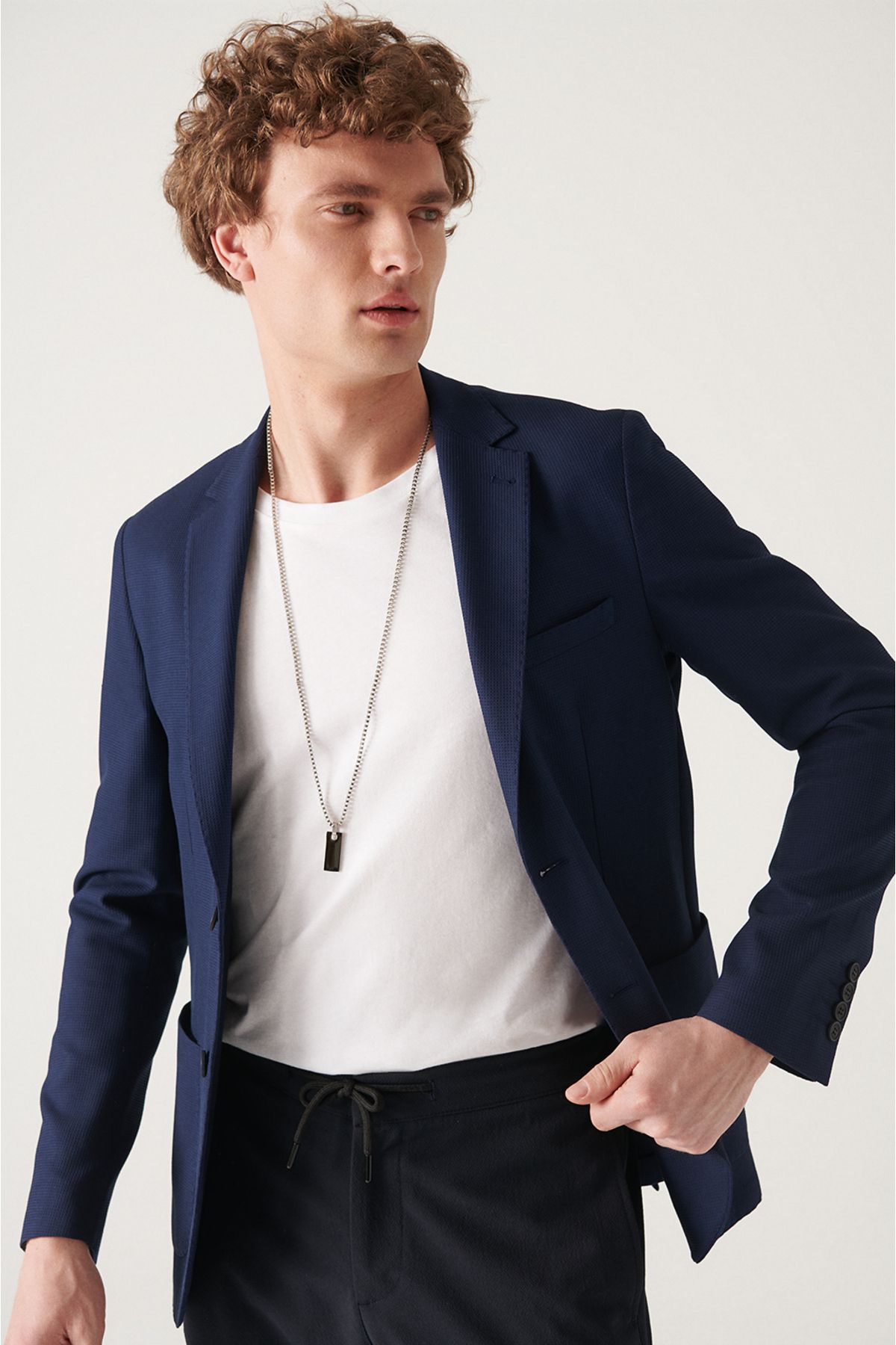 Avva-Marineblaue Dobby-Stretchjacke für Herren A22y4021 3