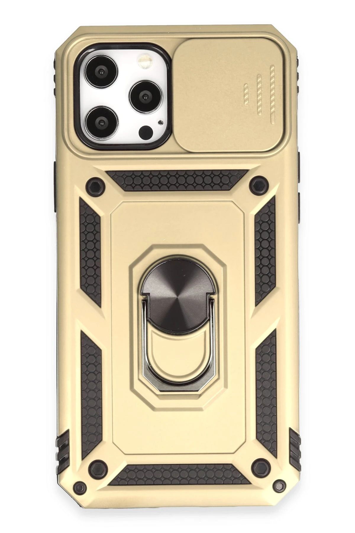 NewFace iPhone 12 Pro Max Kılıf Pars Lens Yüzüklü Silikon - Gold JOJUA