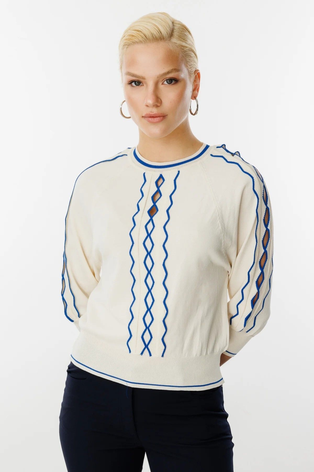 ON TRİKO Önü Ve Kolları İşleme Detaylı Bluz 59313-25