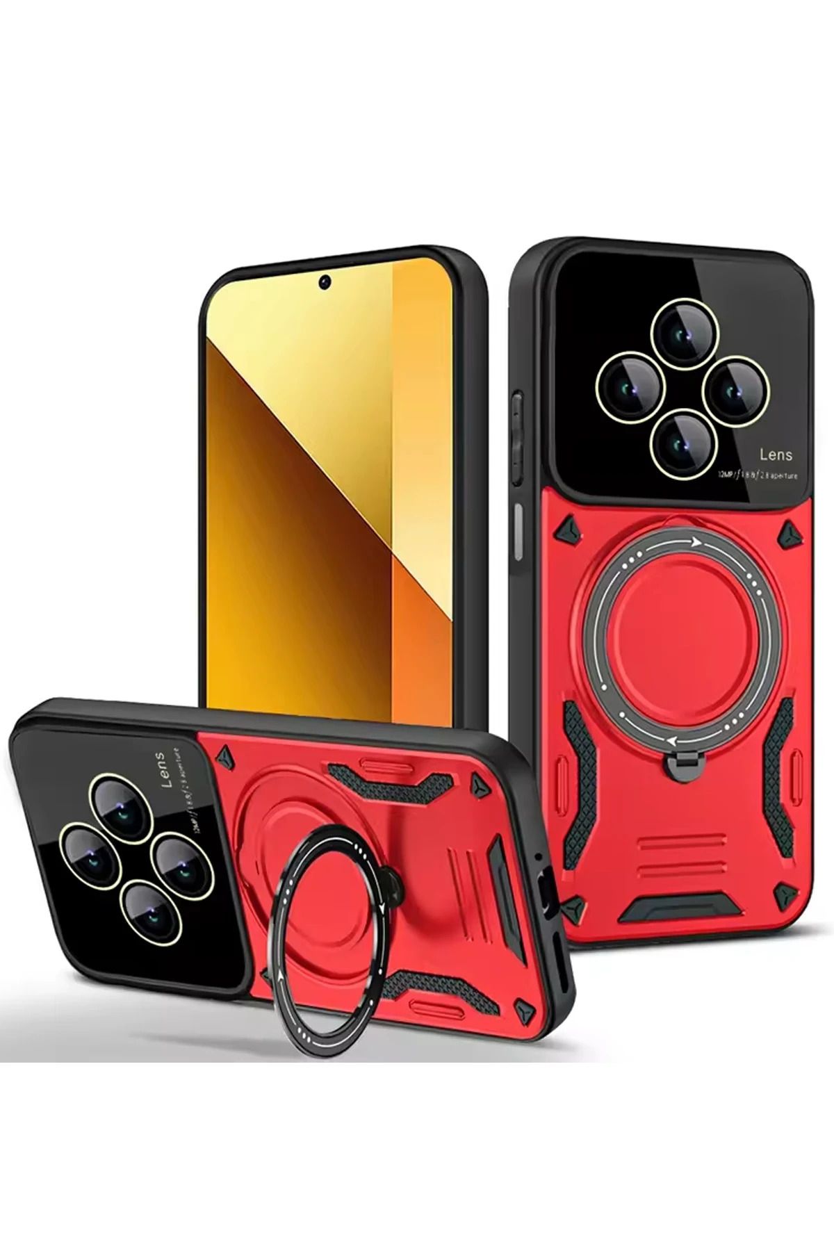 NewFace Xiaomi Redmi 14C Kılıf Joy Lens Standlı Kapak - Kırmızı YNSMR