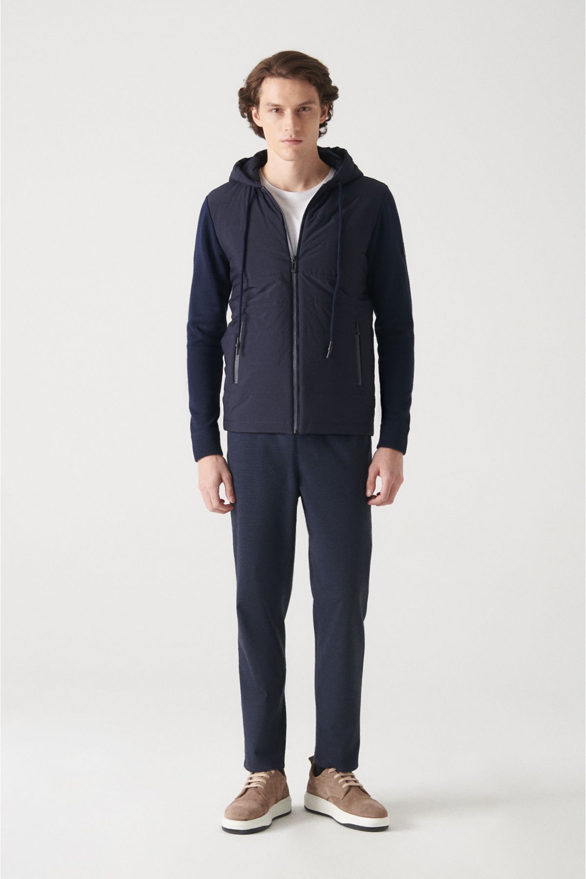 Avva-Ανδρικό μάλλινο παλτό με κουκούλα Navy Blue A22y6023 5