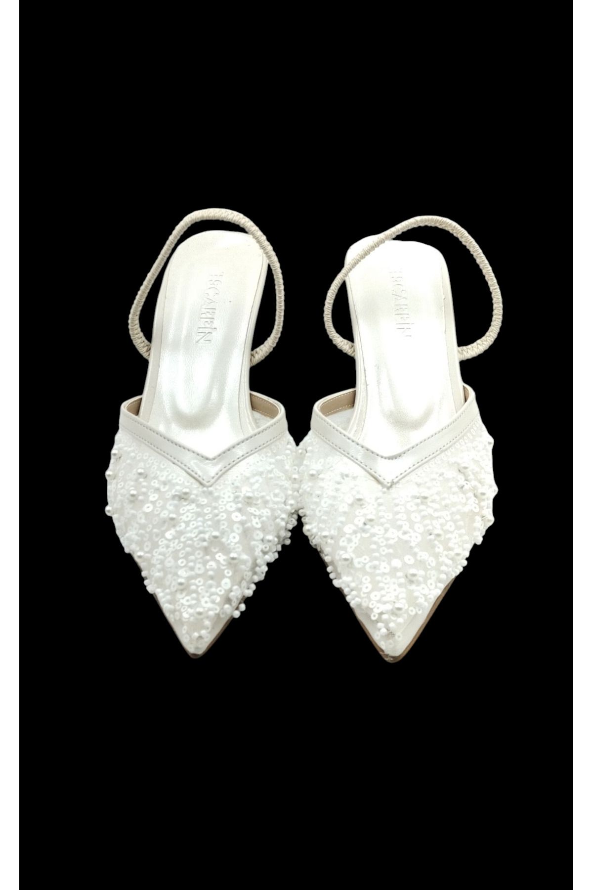 Escarpinshoes KADIN TOPUKLU ARKA AÇIK BURUN KAPALI BONCUK İŞLEMELİ ABİYE AYAKKABI