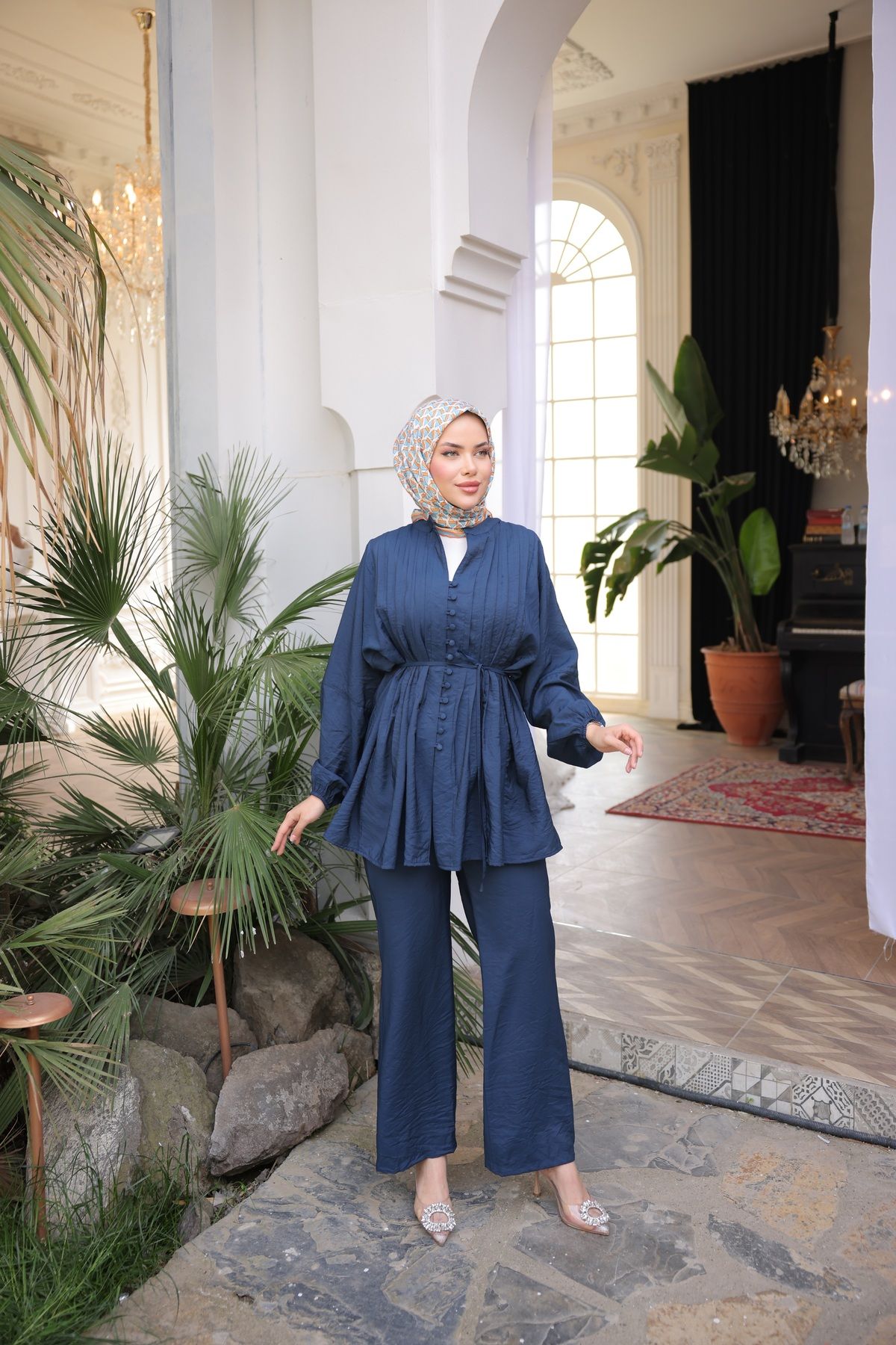 by nursel çiçek Kadın Trend Müslin Pantolonlu Takım