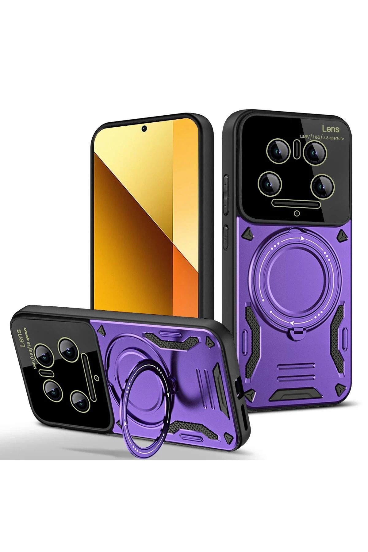 NewFace Xiaomi Mi 14 Ultra Kılıf Joy Lens Standlı Kapak - Mor FERRG