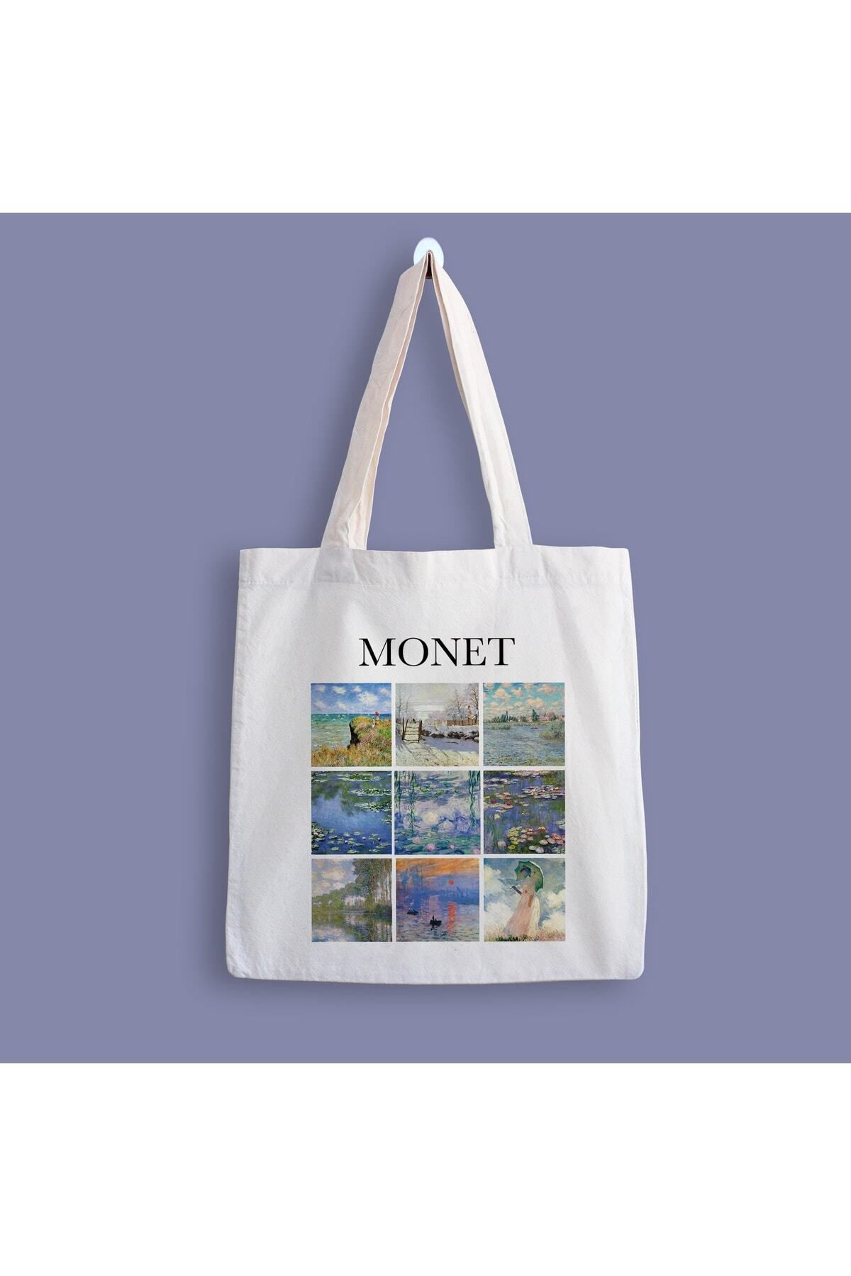 BİBANAPROMOSYON Monet Collage Art Baskılı Bez Çanta