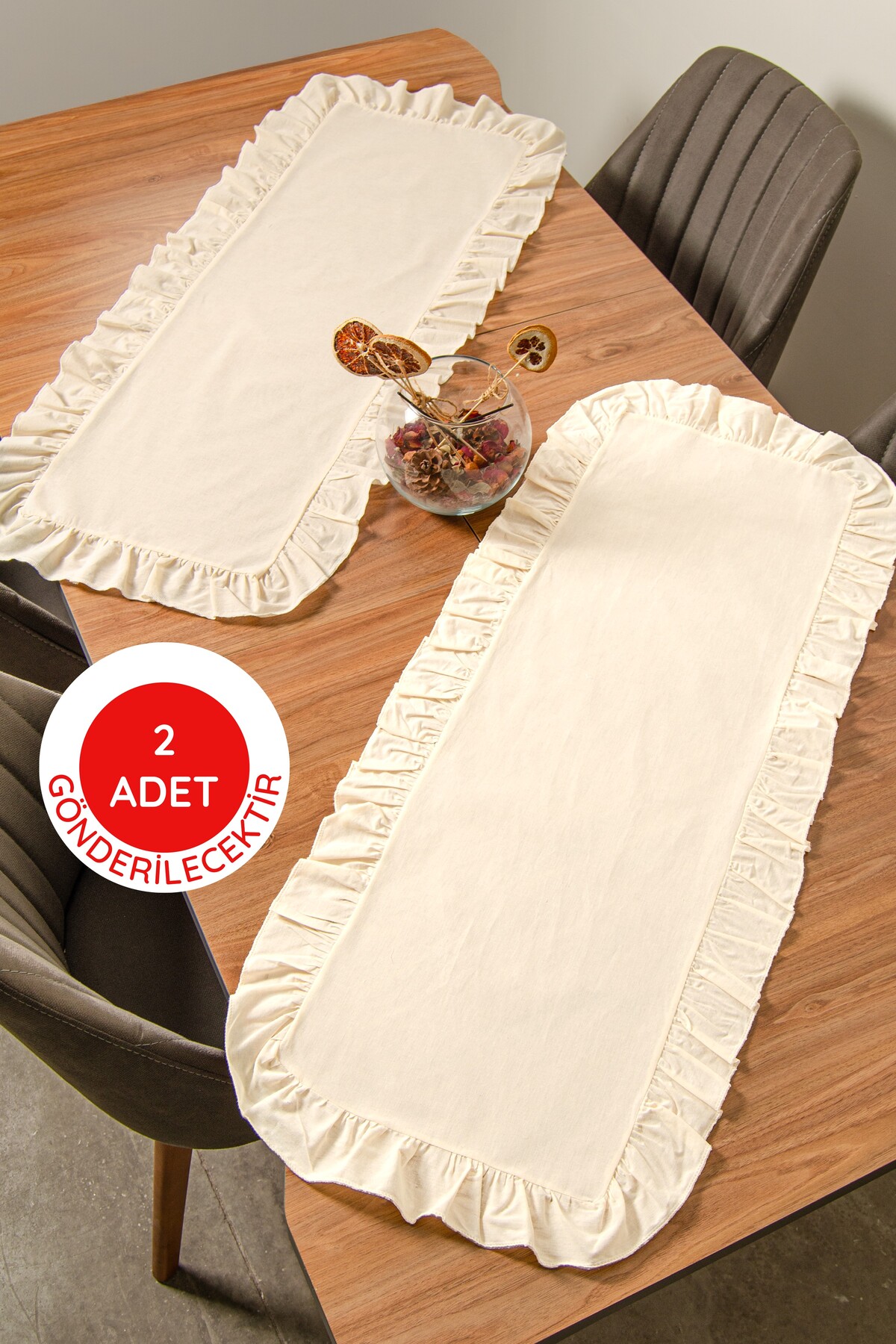 Linen | 2 Frilly Runners 40 x 110 Cm - ZTRUNNER2