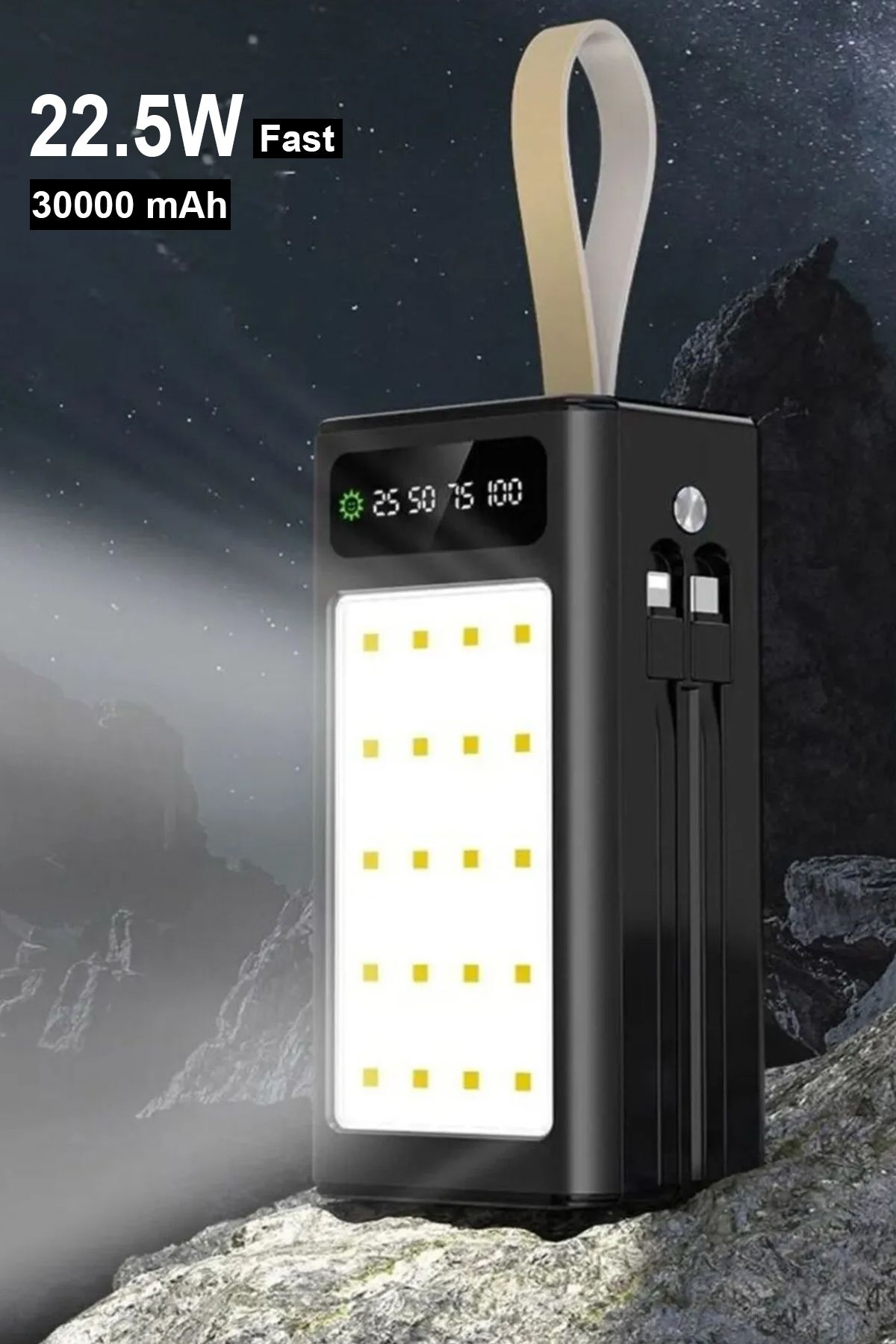 The Wlue 30000 Mah Hızlı Şarj Powerbank / PD 22.5W / Dijital Göstergeli / Işıklı / Kamp Powerbank