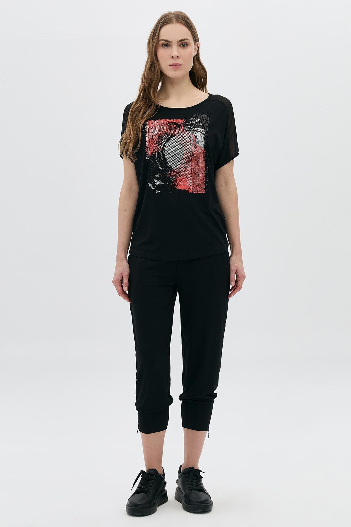 DAIDO Fileli Baskılı Payetli T-Shirt
