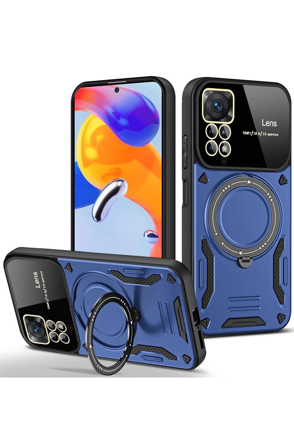 NewFace Xiaomi Redmi Note 11 Pro Kılıf Joy Lens Standlı Kapak - Lacivert NRMSA