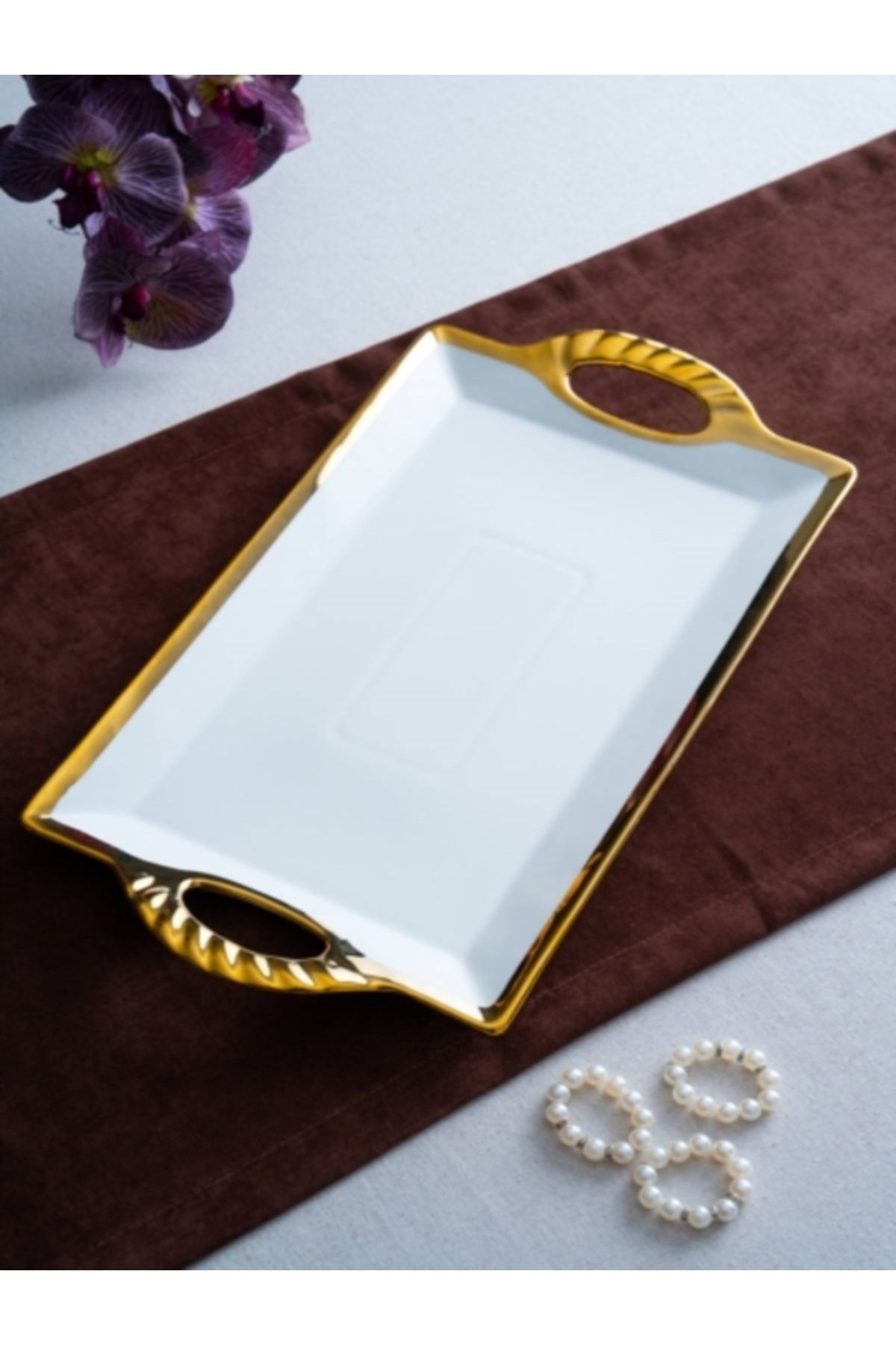 ACAR Arwen Dikdörtgen Gold Tepsi 46X25X3Cm