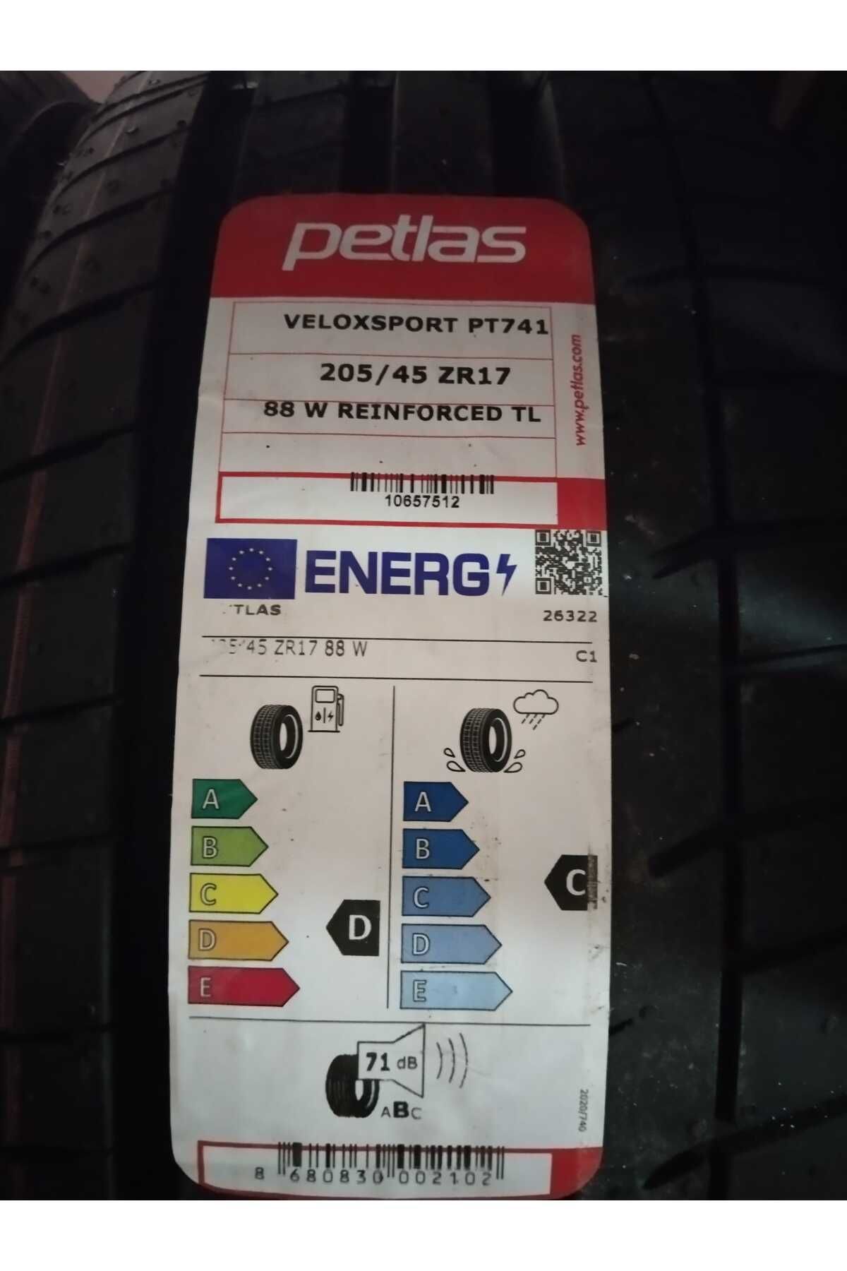 Petlas 205/45 R17 TL 88W REINF. VELOX SPORT PT741 PETLAS YAZ LASTİĞİ 2025 ÜRETİM