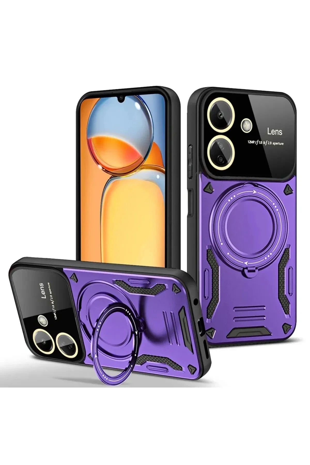 NewFace Xiaomi Redmi 13C Kılıf Joy Lens Standlı Kapak - Mor FERRG