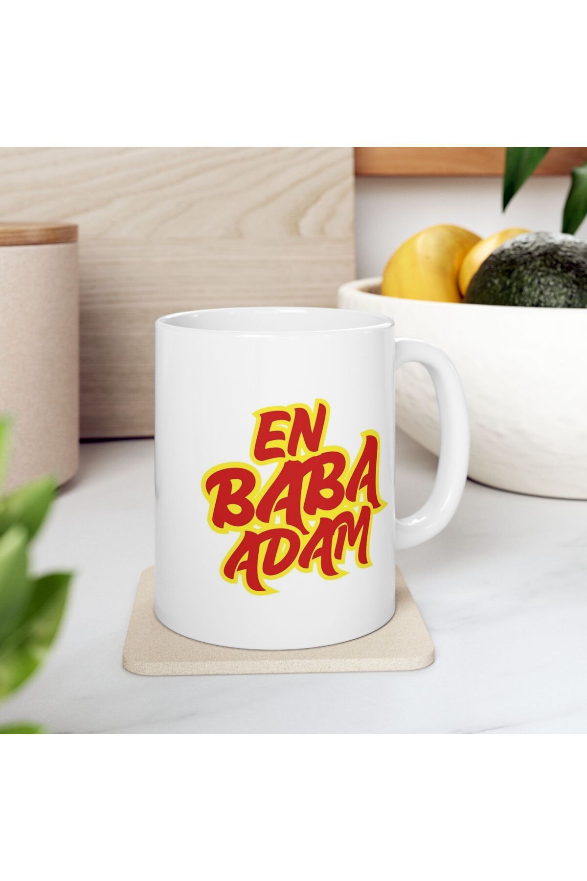 BASKIBAZAR Since 2020 En Baba Adam Sarı Kırmızı renklerde Babalar Günü - Doğum Günü Hediyesi - Hediye Porselen Kupa Bardak
