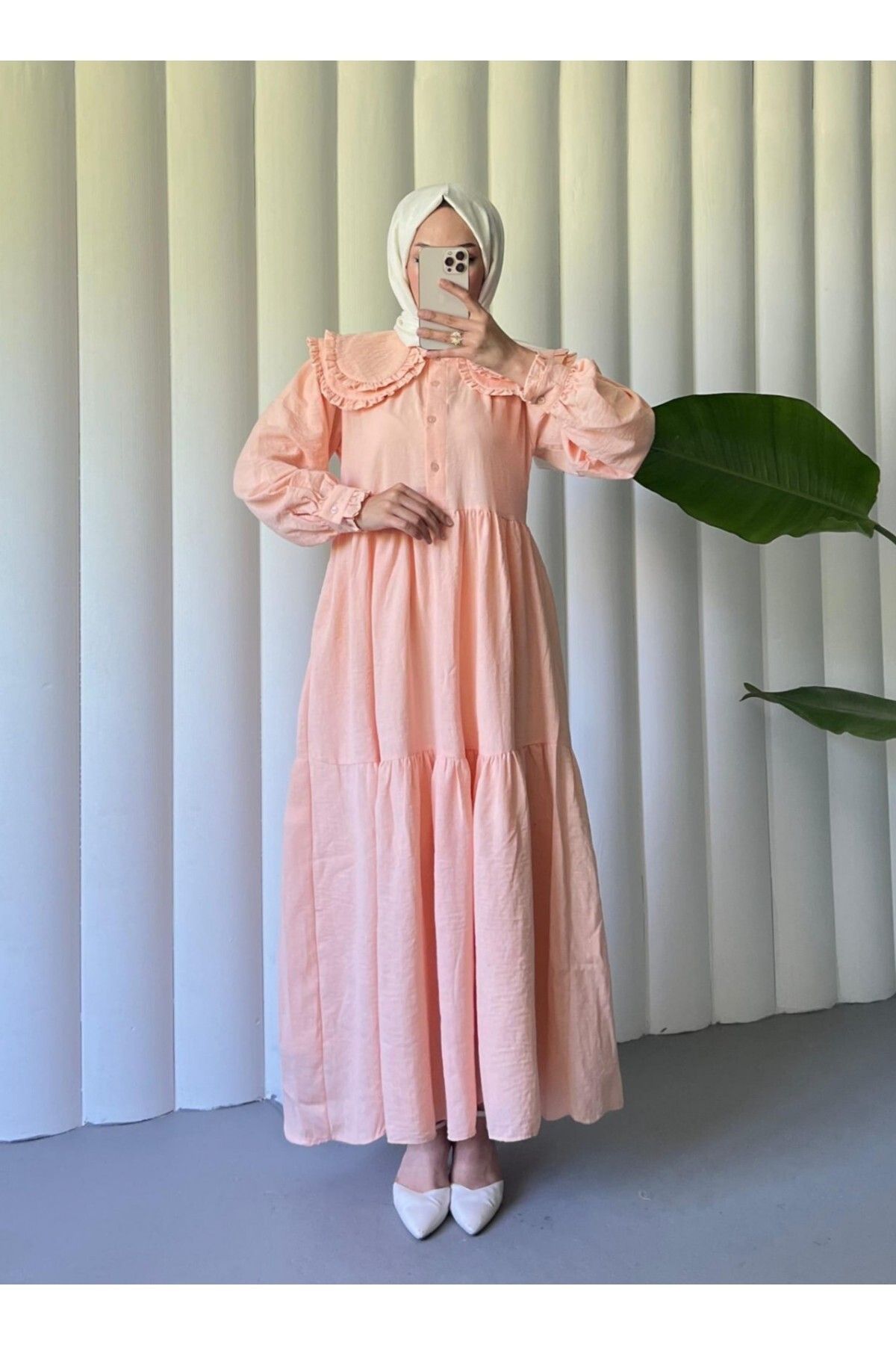 Modamorfo-Importiertes Leinenkleid – Babyhalsband, Rüschen und fragmentiert 5