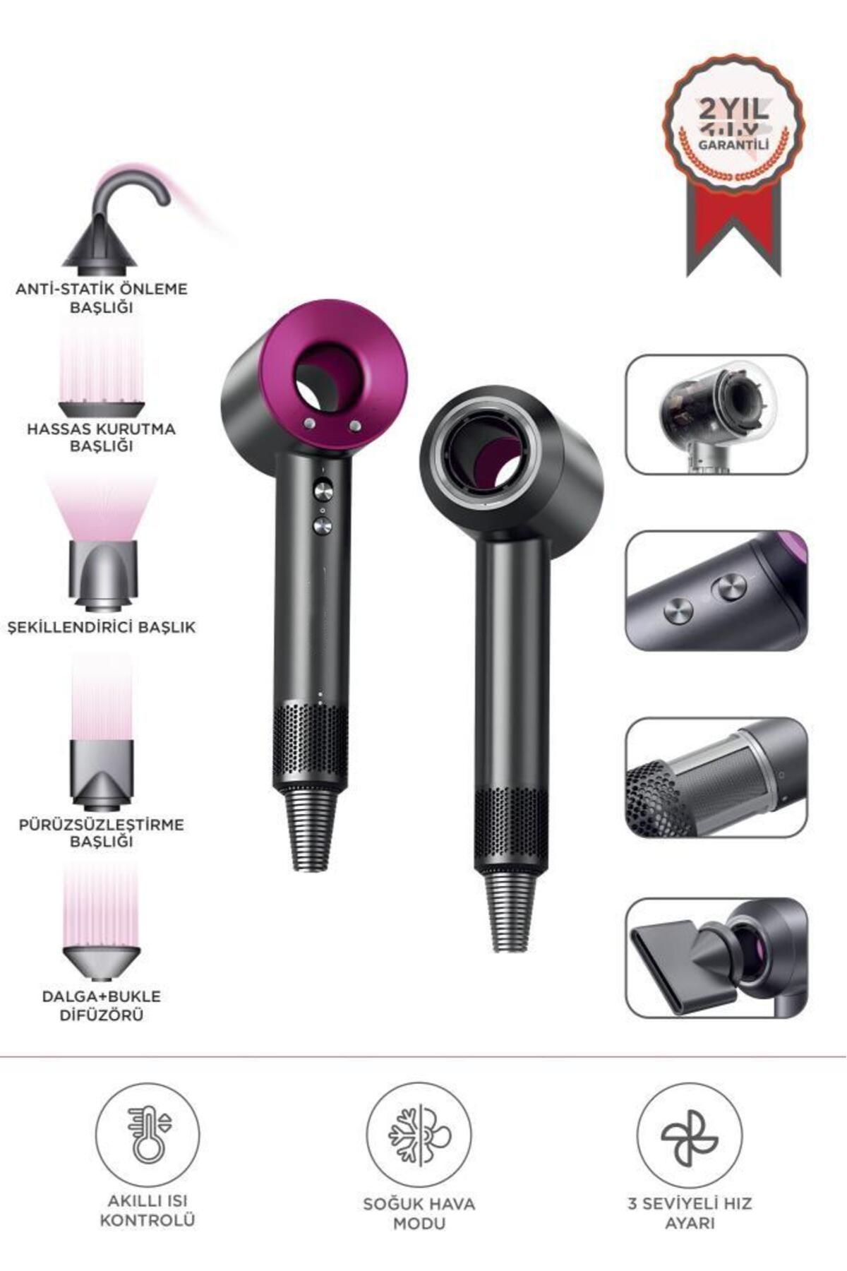 Ahanda Buldum AhandaBuldum Güçlü Saç Kurutma Makinesi Saç Şekillendirici Pembe-Füme