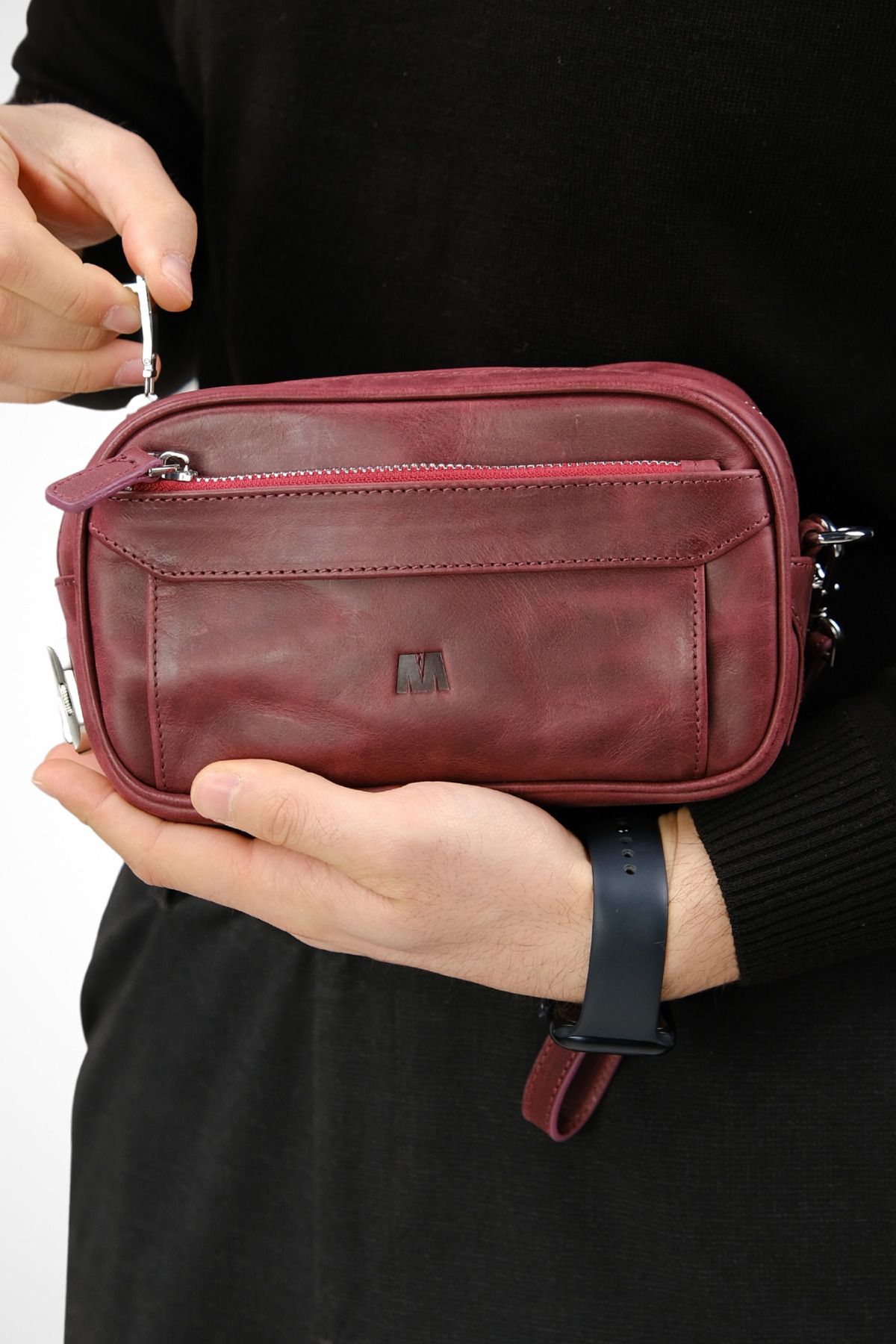 MFT Leather Design Hakiki Deri Kilitli Çanta Carew 6657 Model Tiguan Bordo