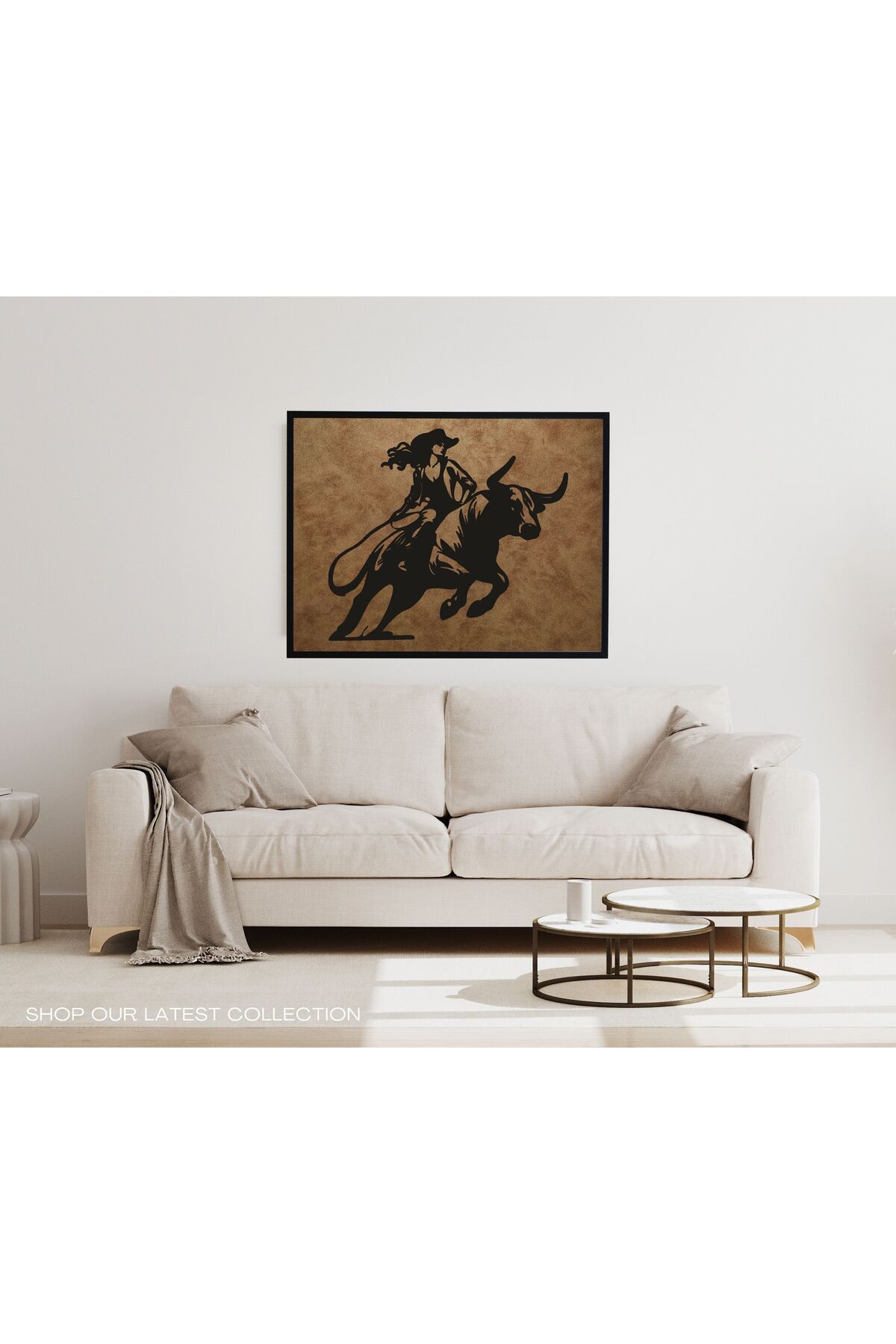 Grand Fine Art Çerçeveli Süet Deri Üzerine Siyah Mdf Tablo Kovboy