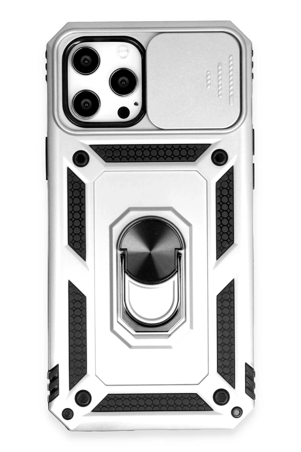 NewFace iPhone 12 Pro Max Kılıf Pars Lens Yüzüklü Silikon - Gümüş JOJUA