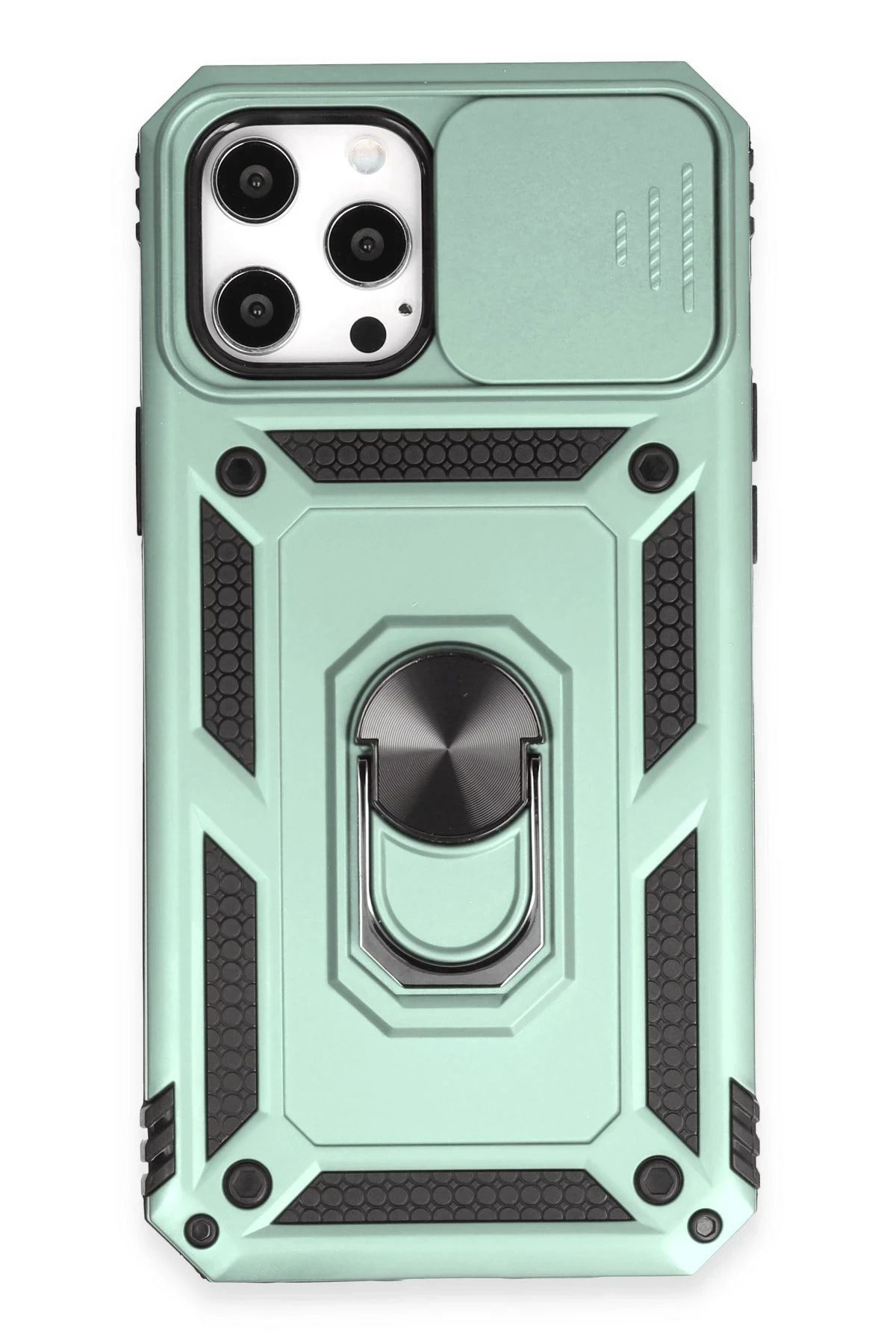 NewFace iPhone 12 Pro Max Kılıf Pars Lens Yüzüklü Silikon - Yeşil JOJUA