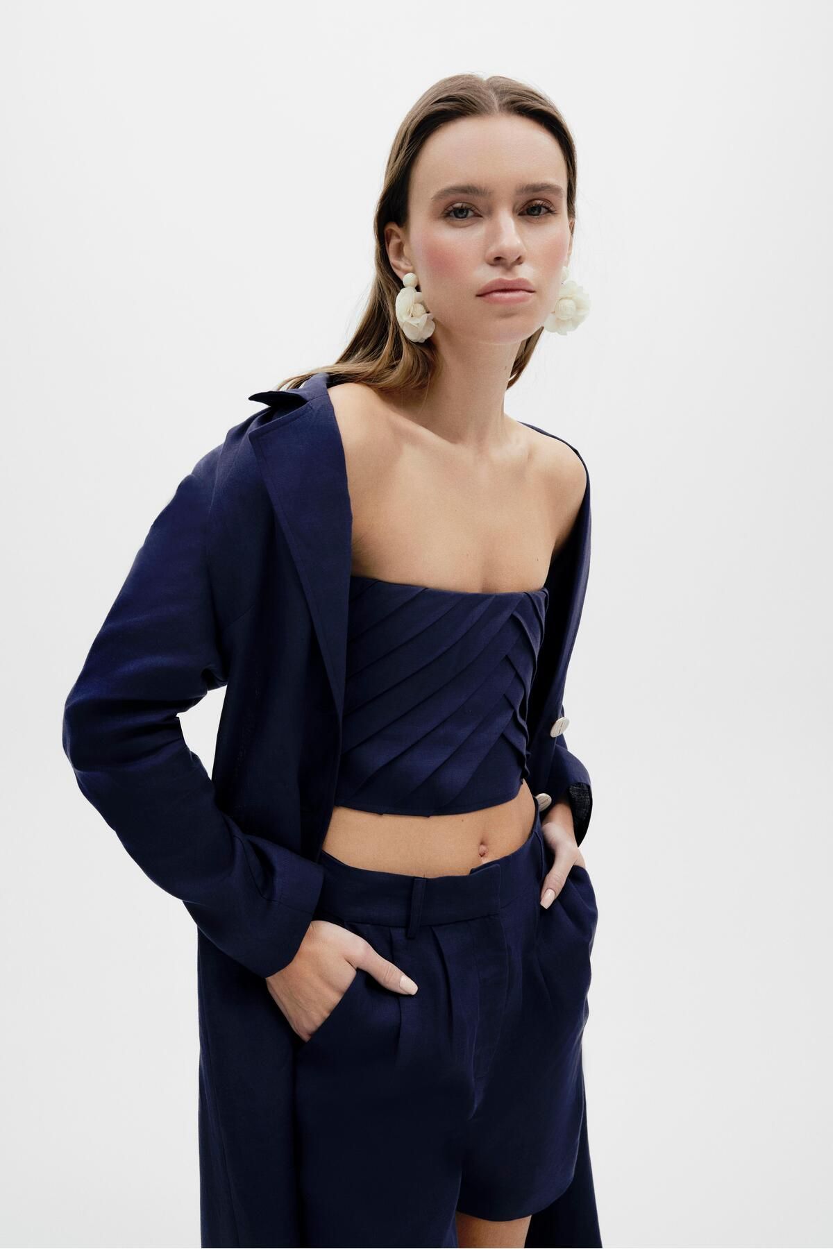 AURA BEA %100 KETEN MİNİ ŞORT MARİN