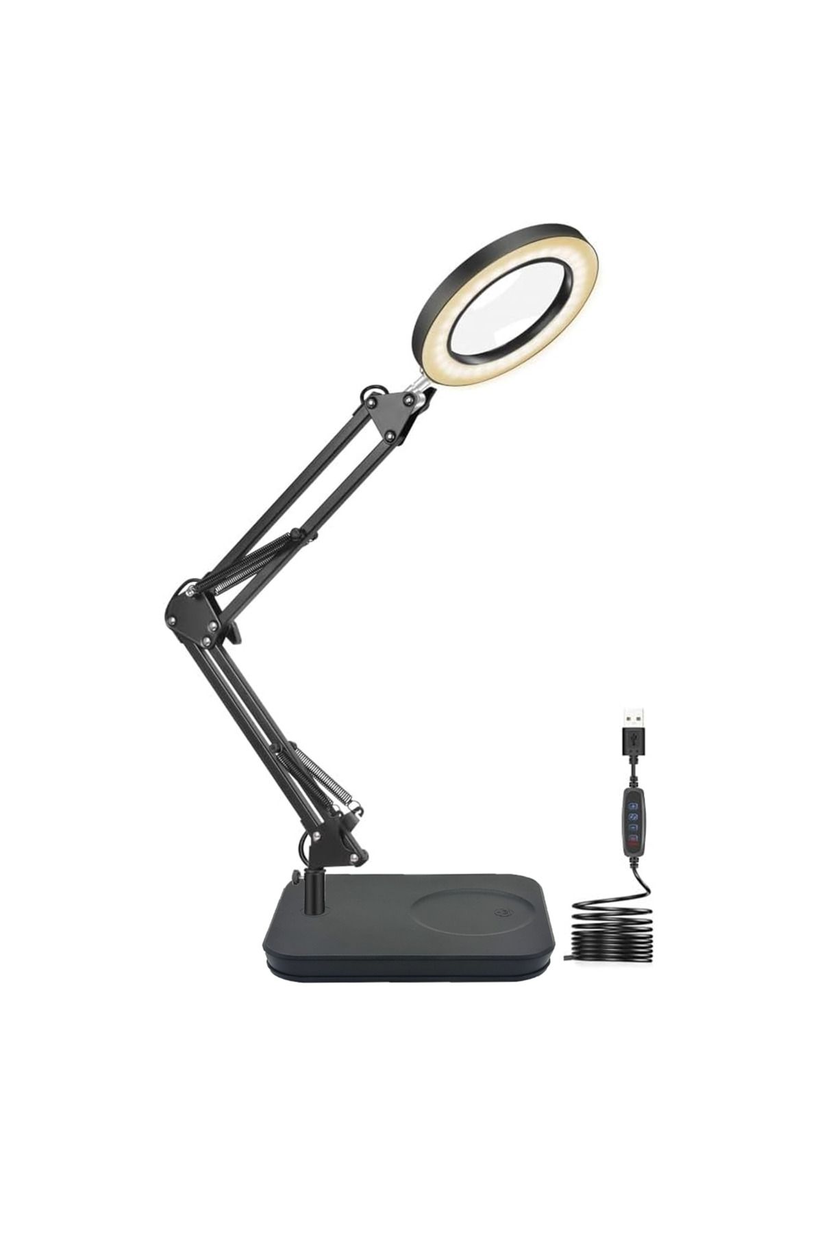 Microcase Masa Üstü Büyüteç Ayarlanabilir Işıklı Tamir Hobi Güzellik Merkezi 160mm 5X Siyah - AL5259