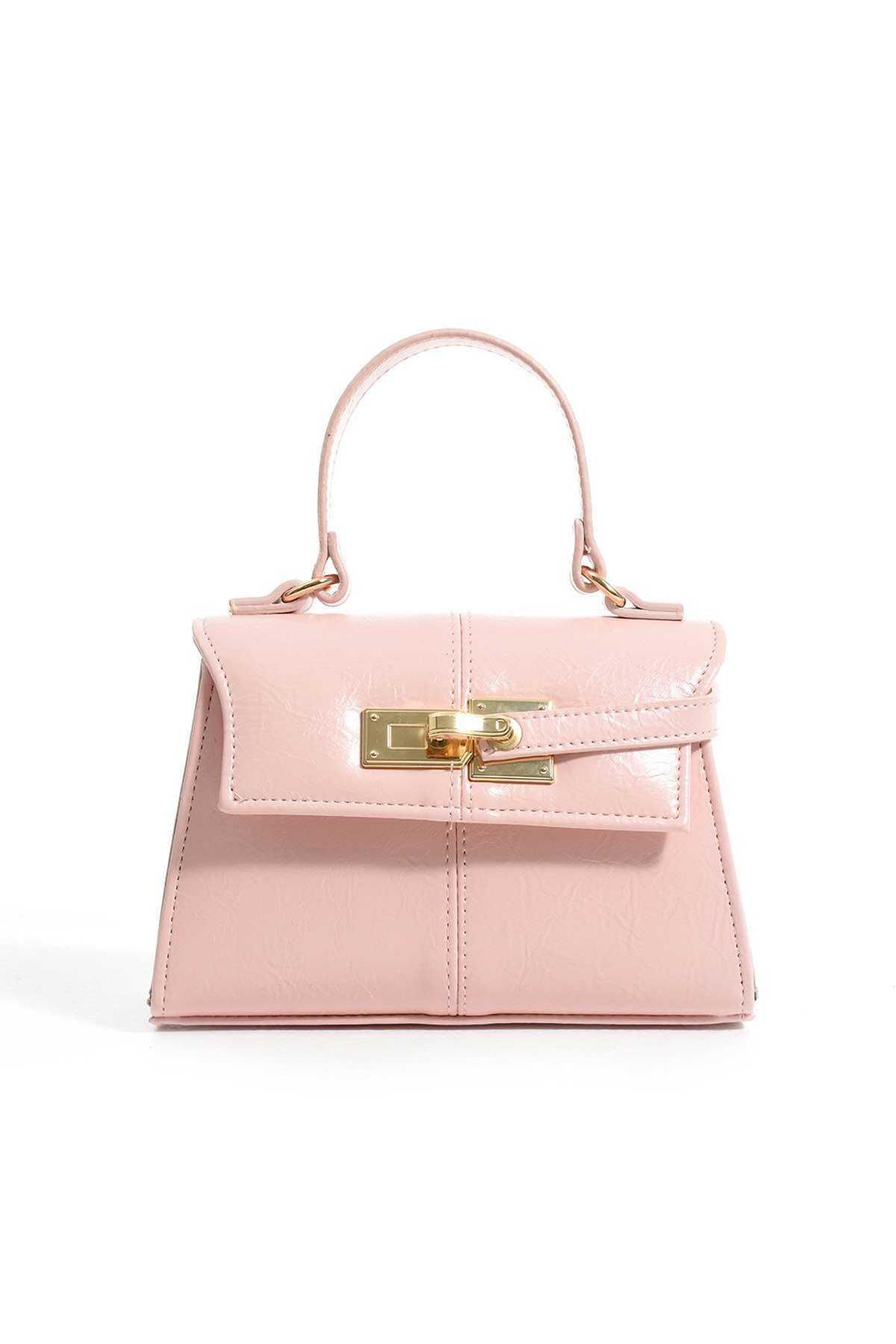 Glemix Pisa Pembe Kadın Mini Tasarım Kilit Detaylı Çapraz Çanta