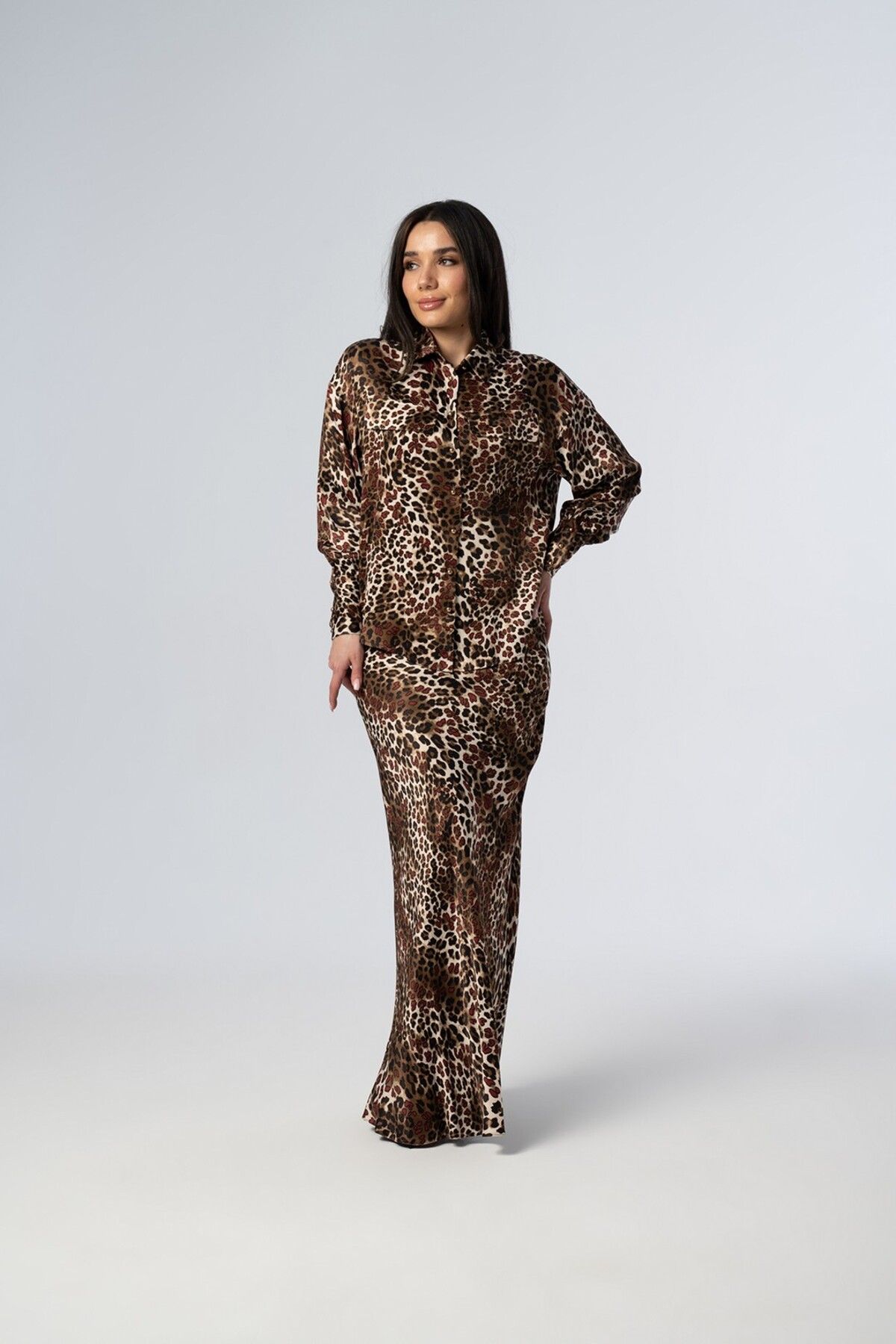 Elaris Exclusive ELARİS Leopar Desenli Saten İki Parça Takım