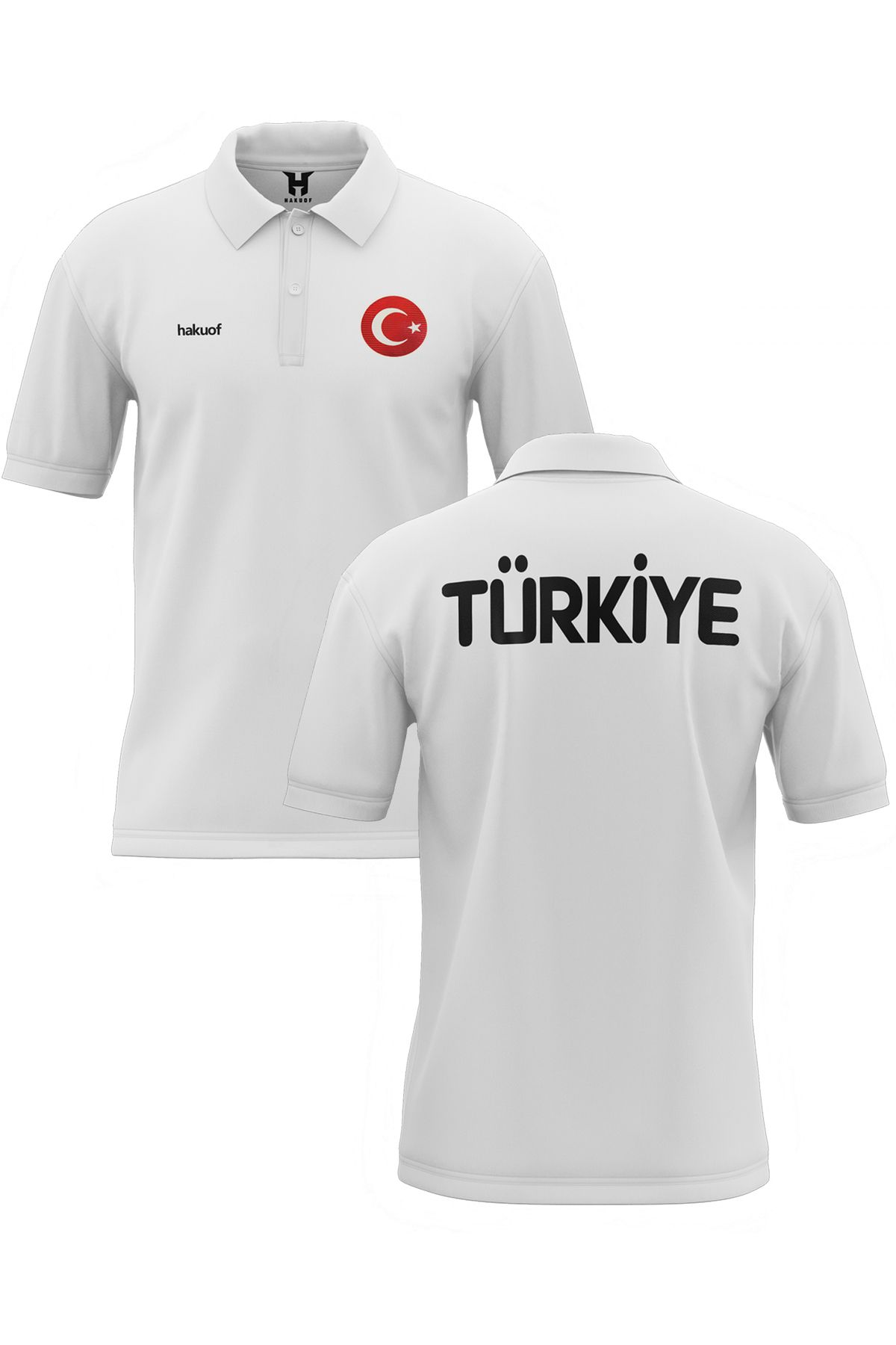 hakuof Türkiye Tişört Pamuklu Yakalı Metalize Orijinal Türk Bayrağı